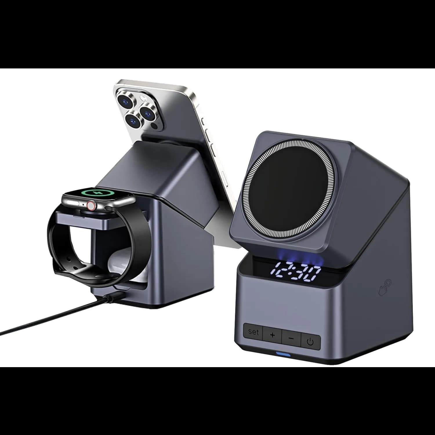 Green Lion Wireless Charger Station - 15W, Digital Clock, Gray 1