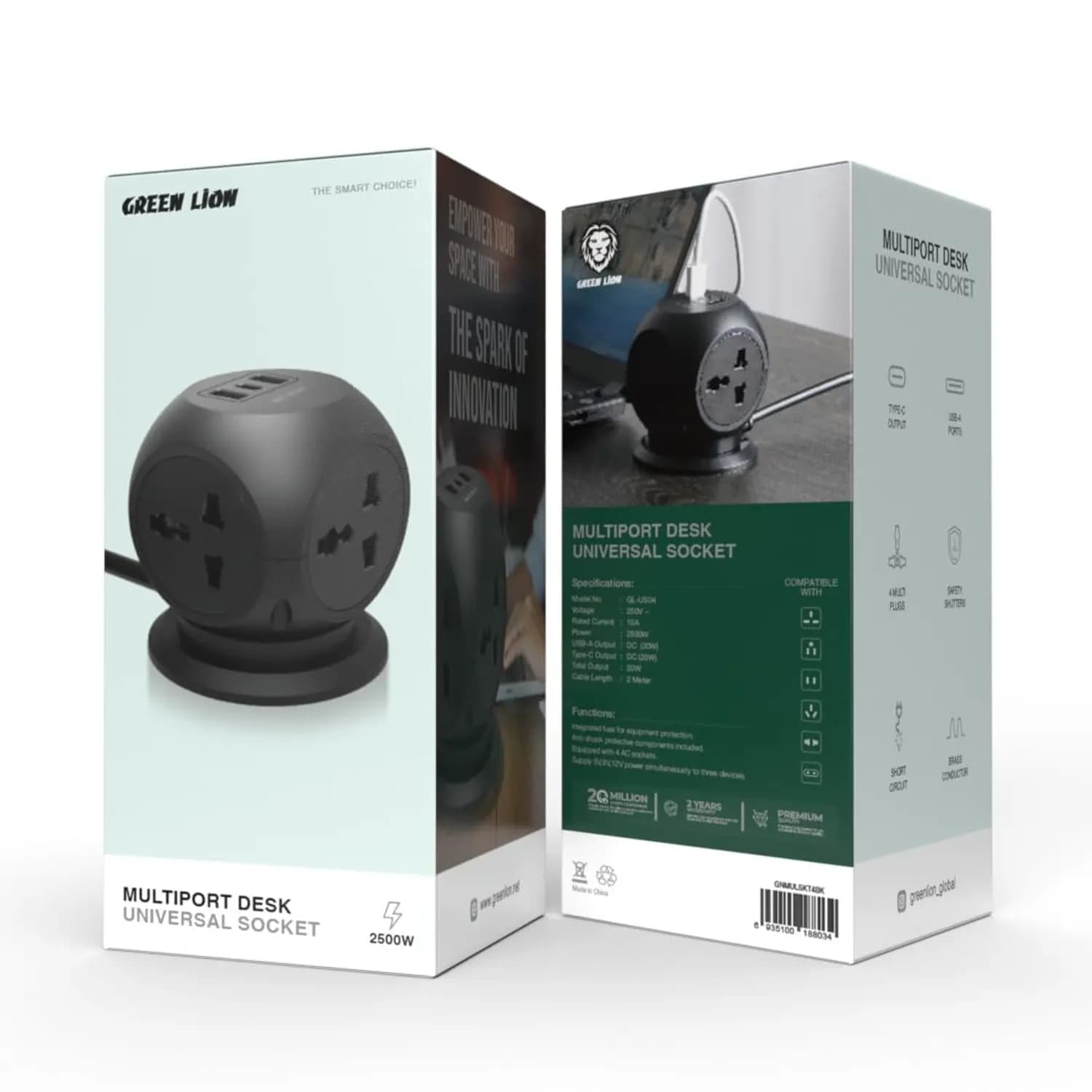 Green Lion MultiPort Desk Socket - 2500W, USB-C & USB-A, Black 4