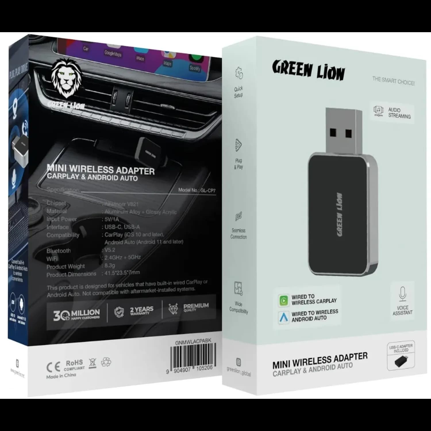 Green Lion Wireless Adapter - CarPlay & Android Auto, USB-C & USB-A, Black 4