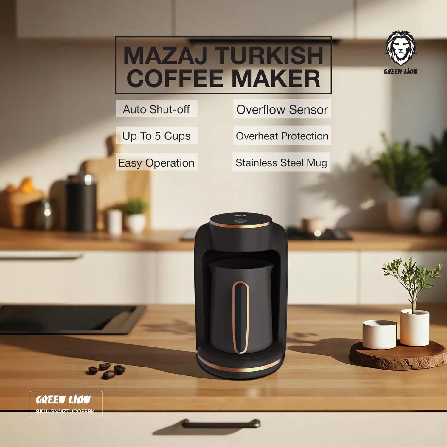Green Lion Turkish Coffee Maker MAZAJ - 250mL, Black 4