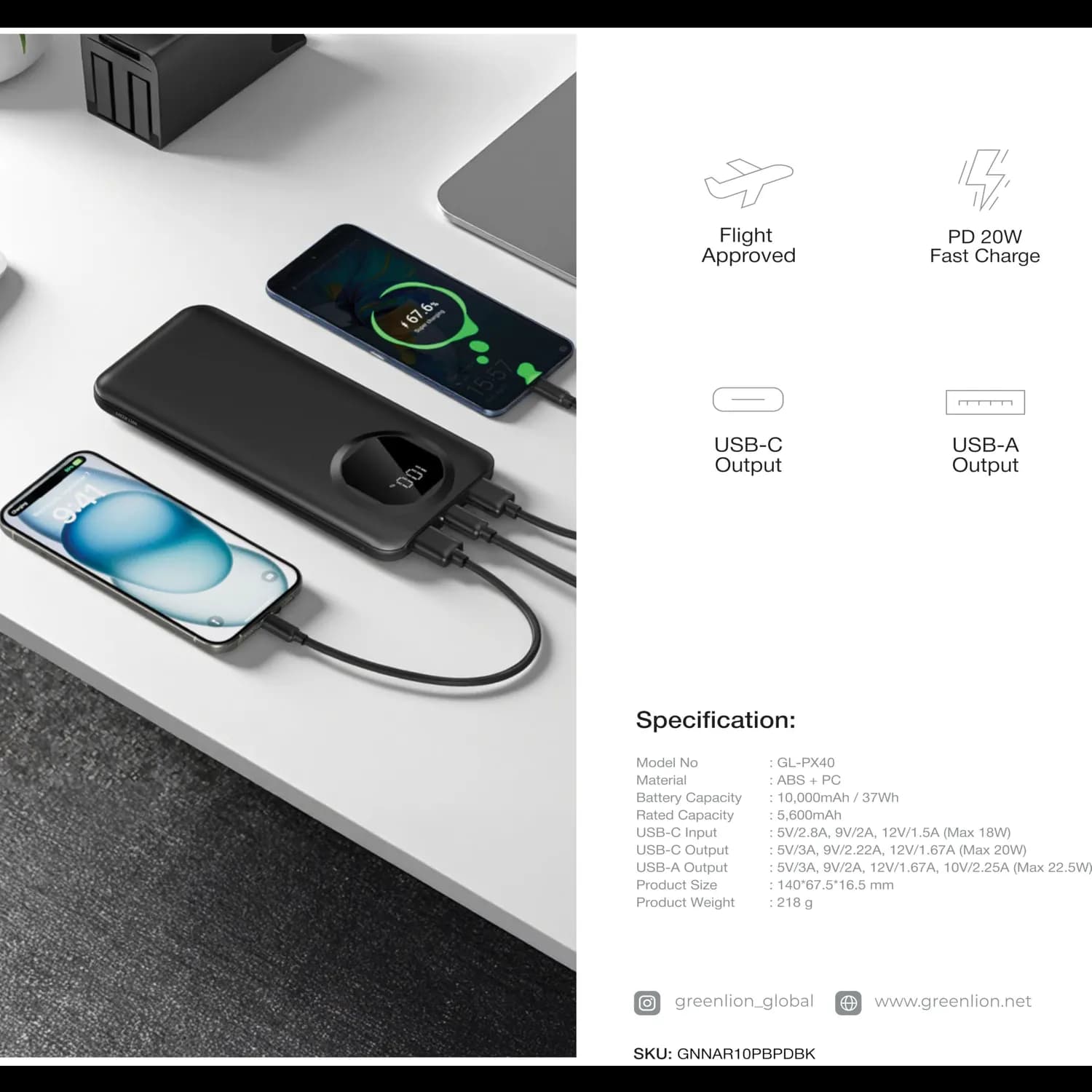 Green Lion Power Bank Nairo - 10000mAh, PD 20W, Black 4