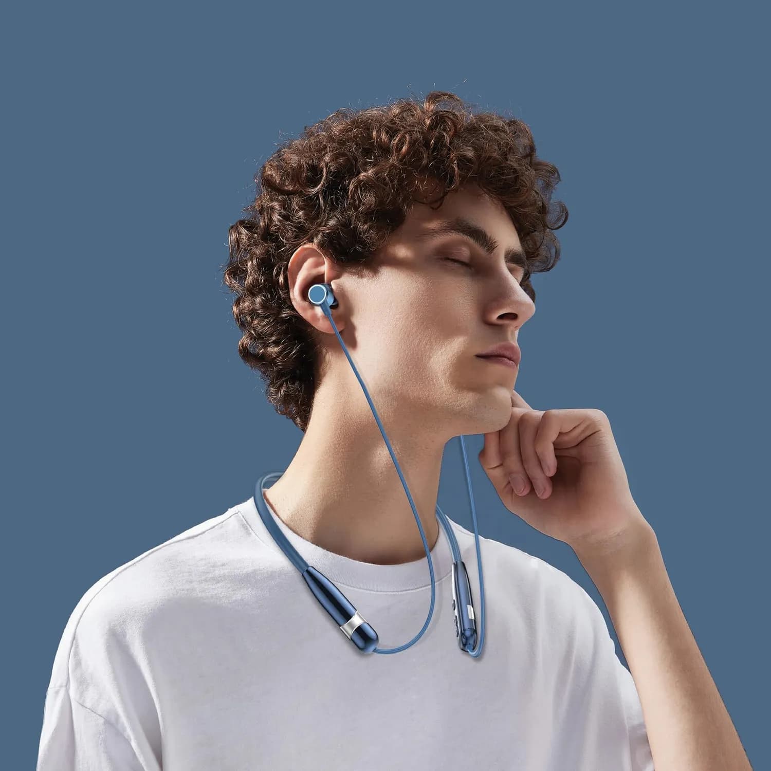 Green Lion Neck X Wireless ENC Neckband Headphone - Blue — Silver 3