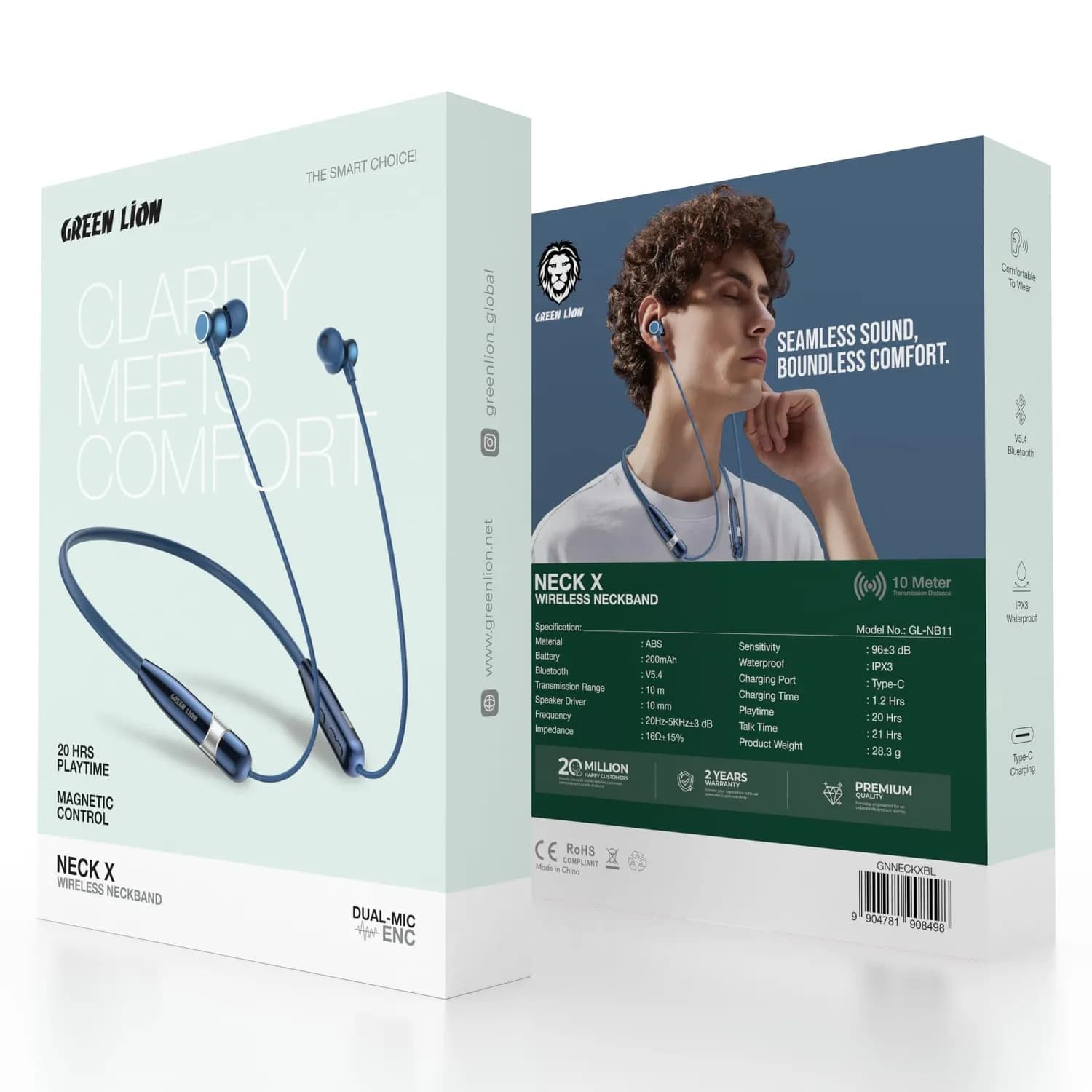 Green Lion Neck X Wireless ENC Neckband Headphone - Blue — Silver 6