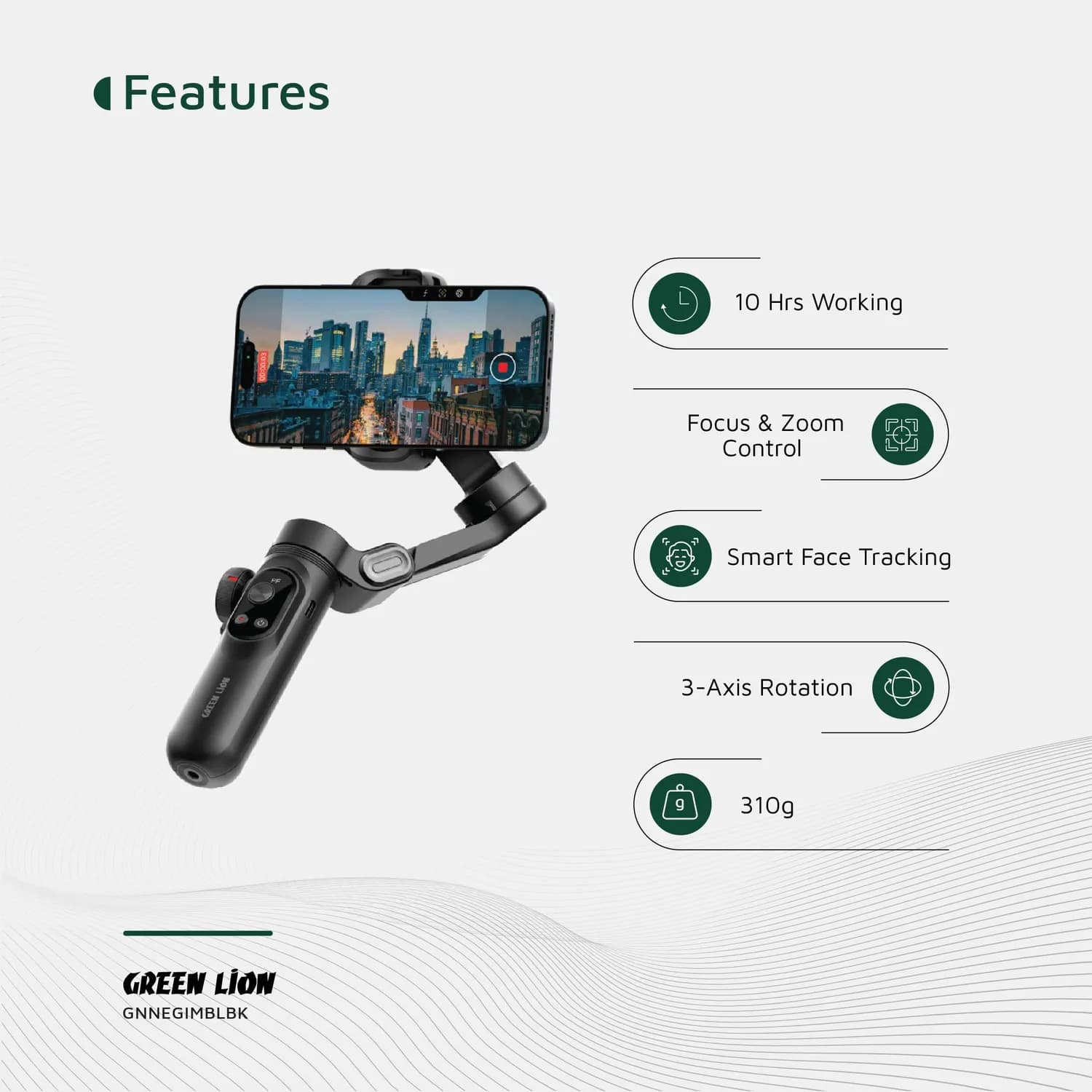 Green Lion Gimbal - 3-Axis, Face Tracking, Black 5