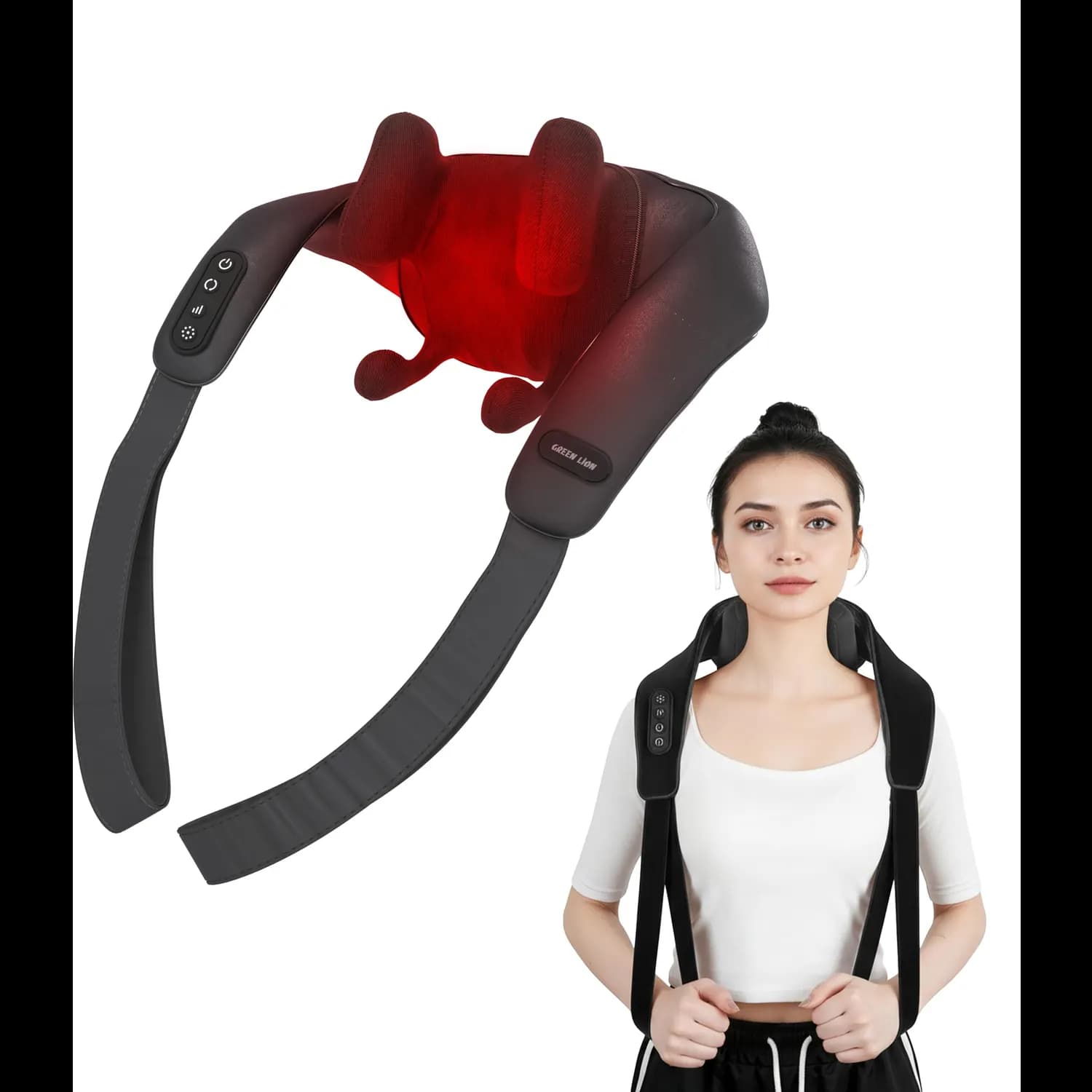 Green Lion Neck Massager - 4D Snap-On, Heat Therapy 1