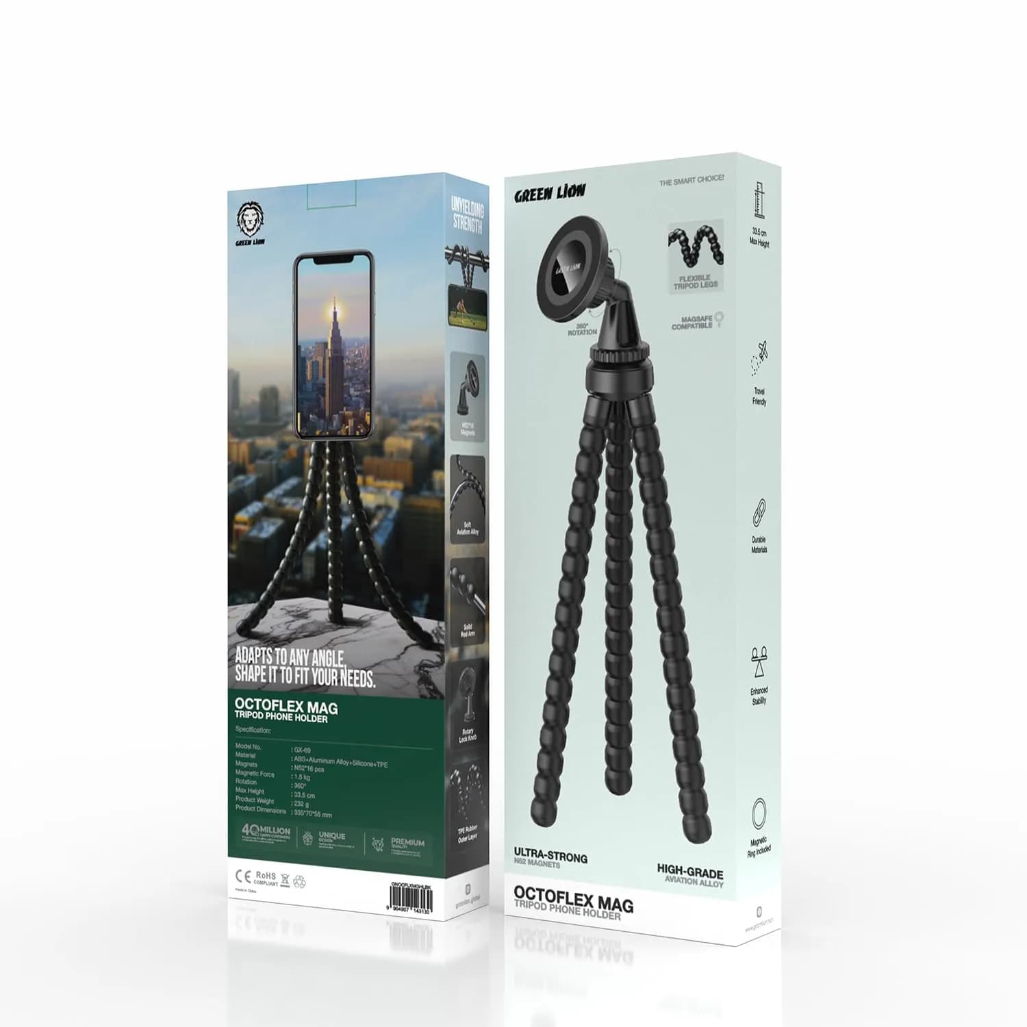 Green Lion Octoflex Tripod Phone Holder - Flexible, 360° Rotation, Black 3
