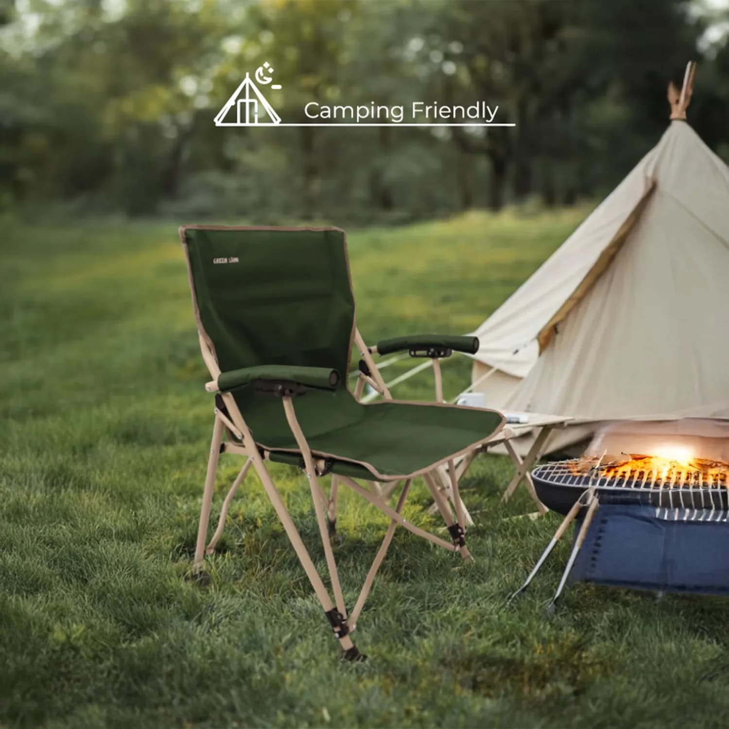 GREEN LION OUTDOOR CAMPING CHAIR WITH CARRYING BAG - DARK GREEN 2