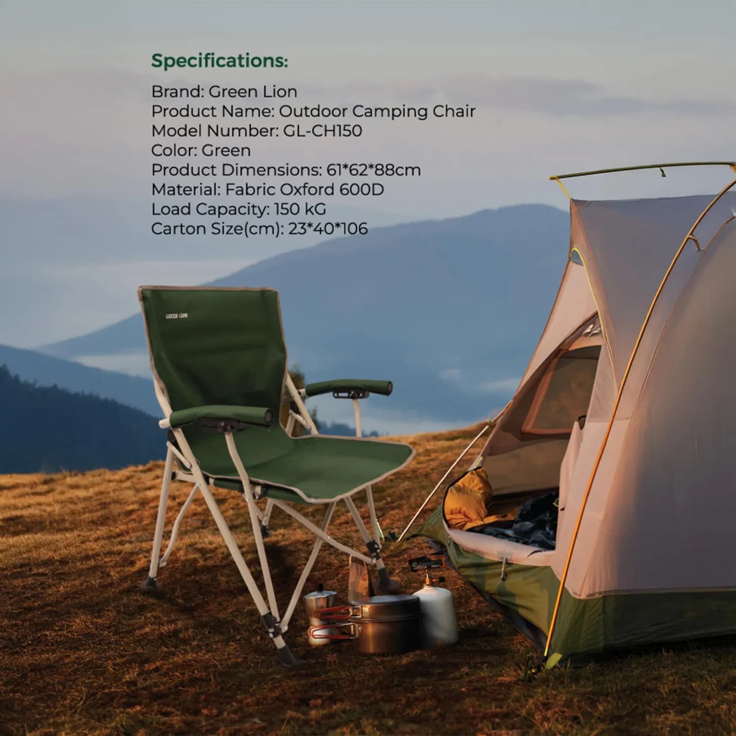 GREEN LION OUTDOOR CAMPING CHAIR WITH CARRYING BAG - DARK GREEN 5
