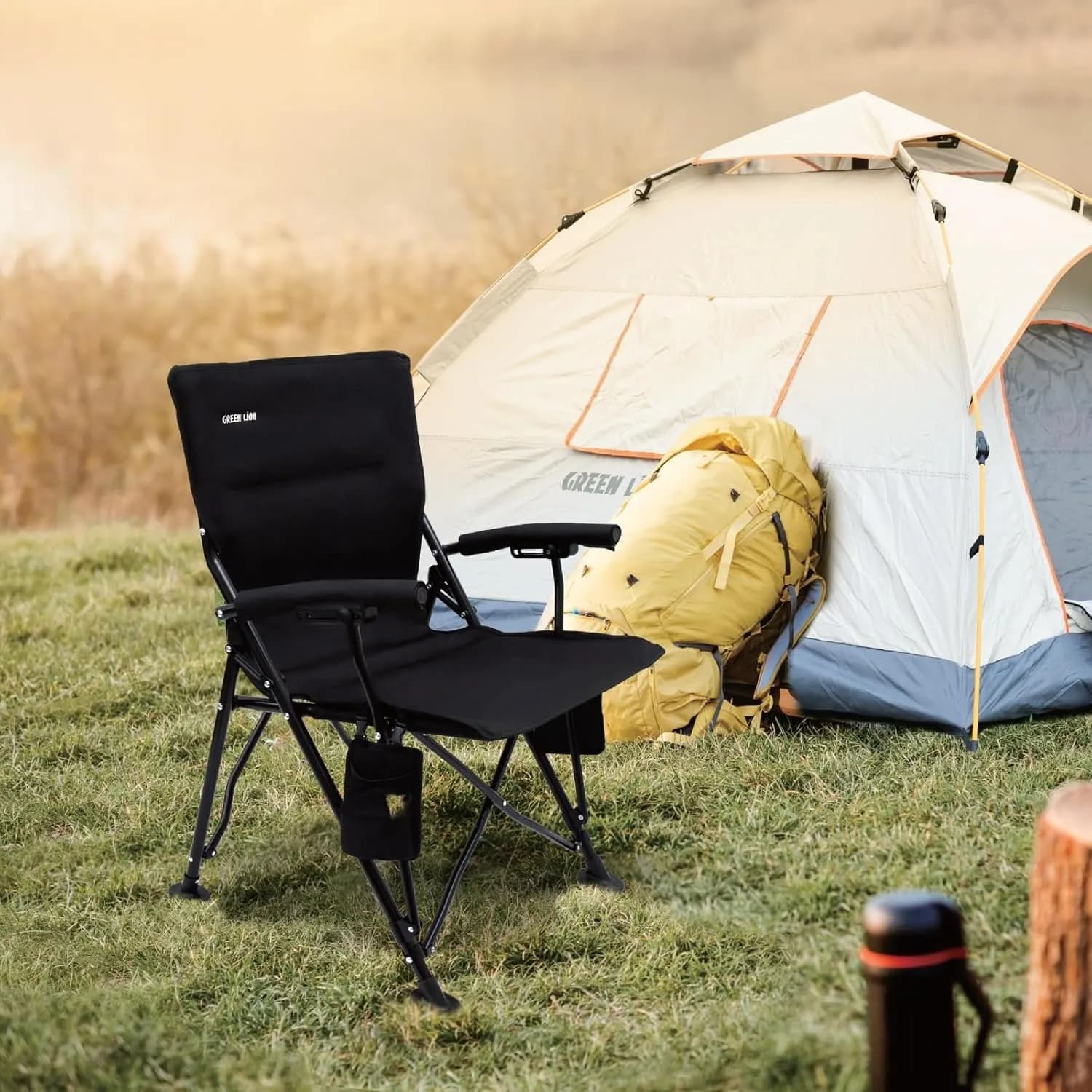 Green Lion Camping Chair - Foldable, Cup Holder, Black 2
