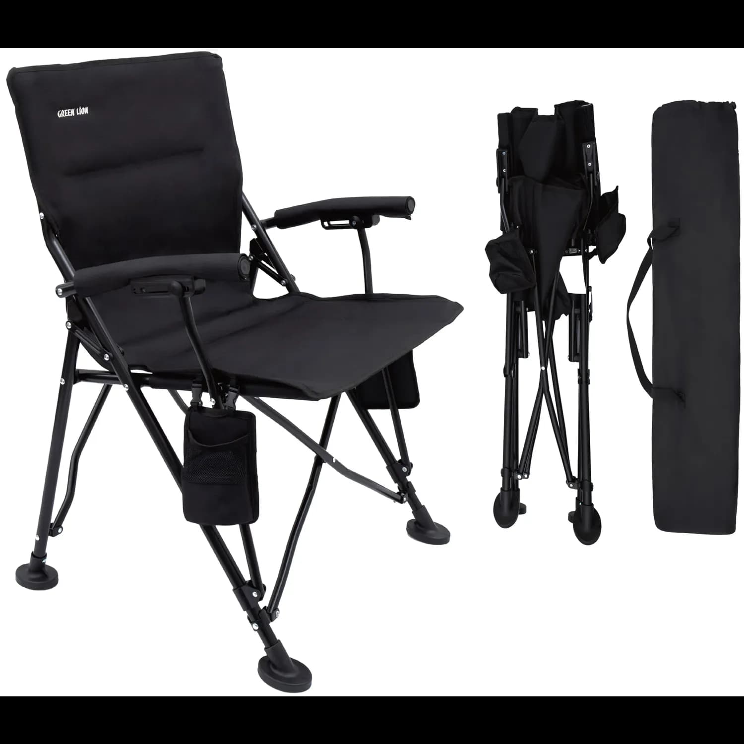 Green Lion Camping Chair - Foldable, Cup Holder, Black 1