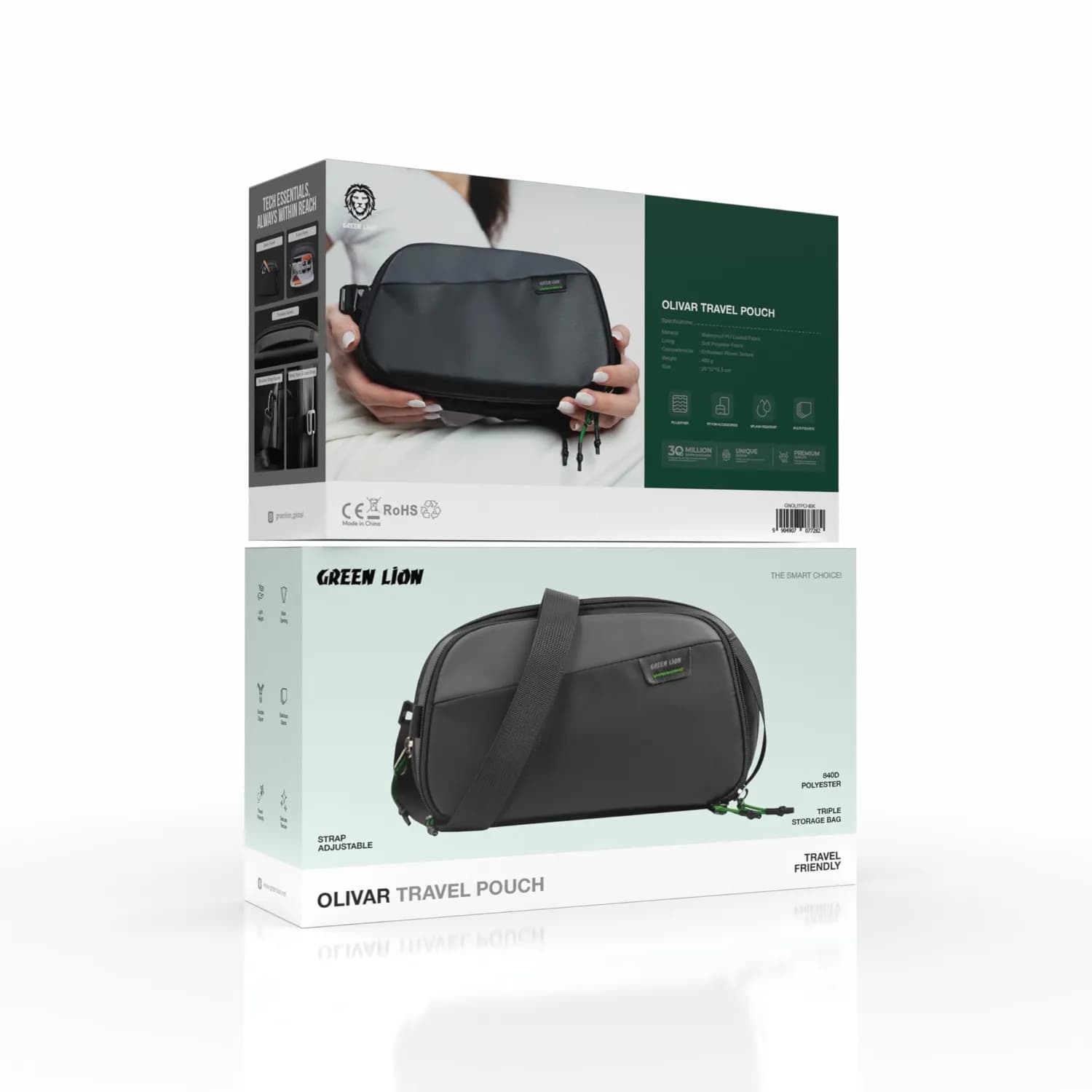 Green Lion Travel Pouch Olivar - Waterproof PU, Triple Storage, Black 5