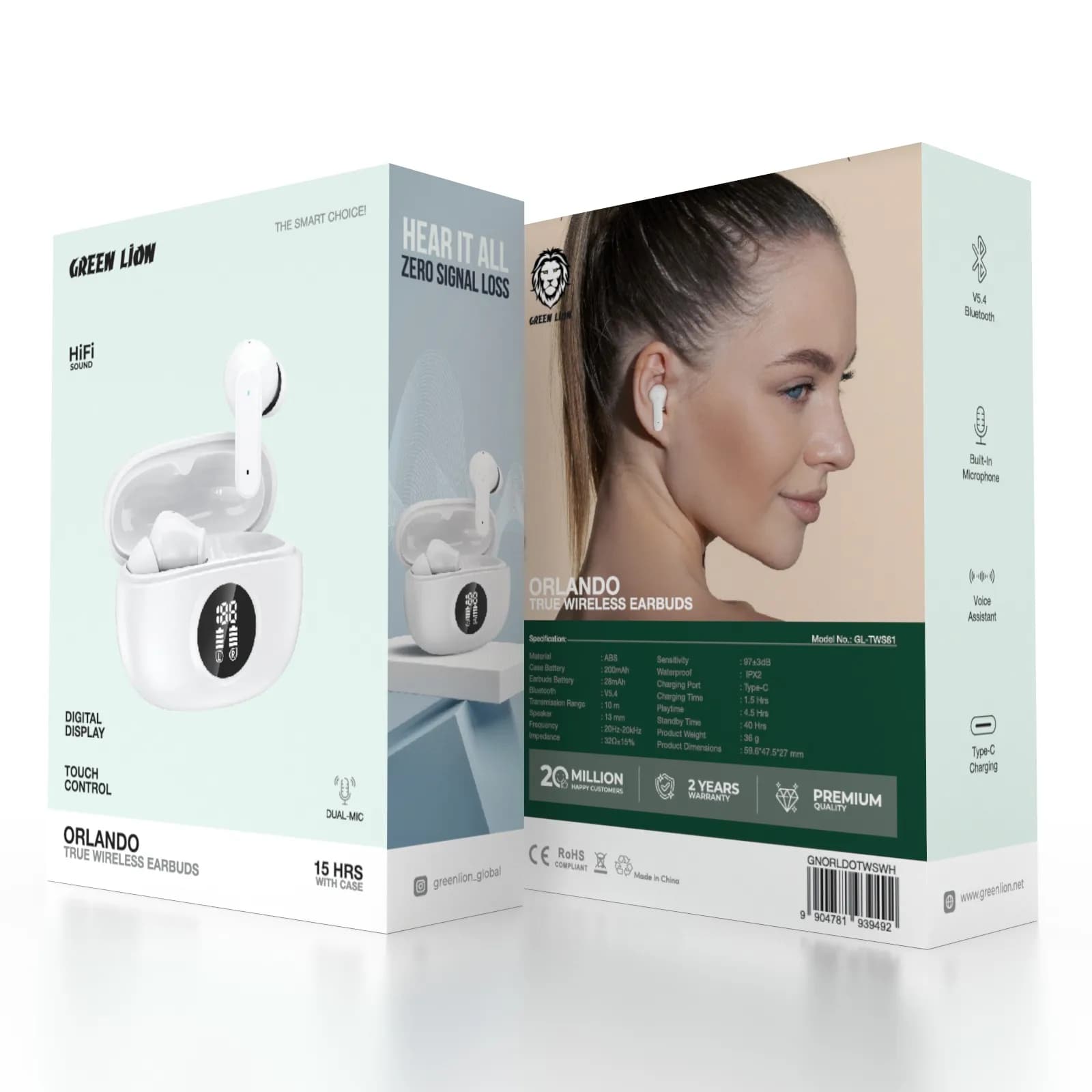 Green Lion Earbuds Orlando - True Wireless, HiFi Sound, White 2