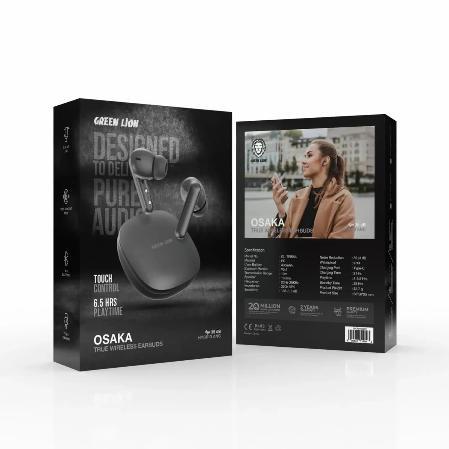 Green Lion True Wireless Earbuds Osaka - Lightweight, Grey — White 4