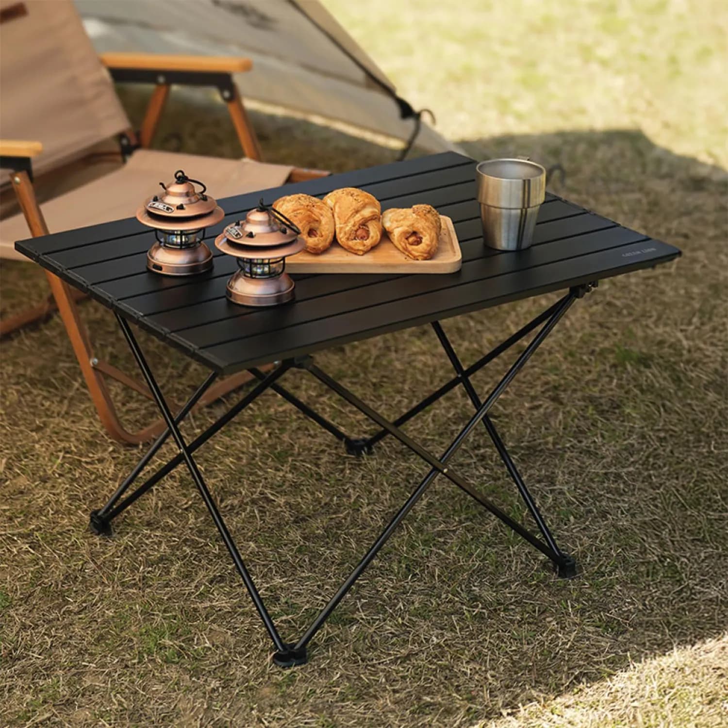 Green Lion Camping Table - Foldable, Wood Grain, Black 2