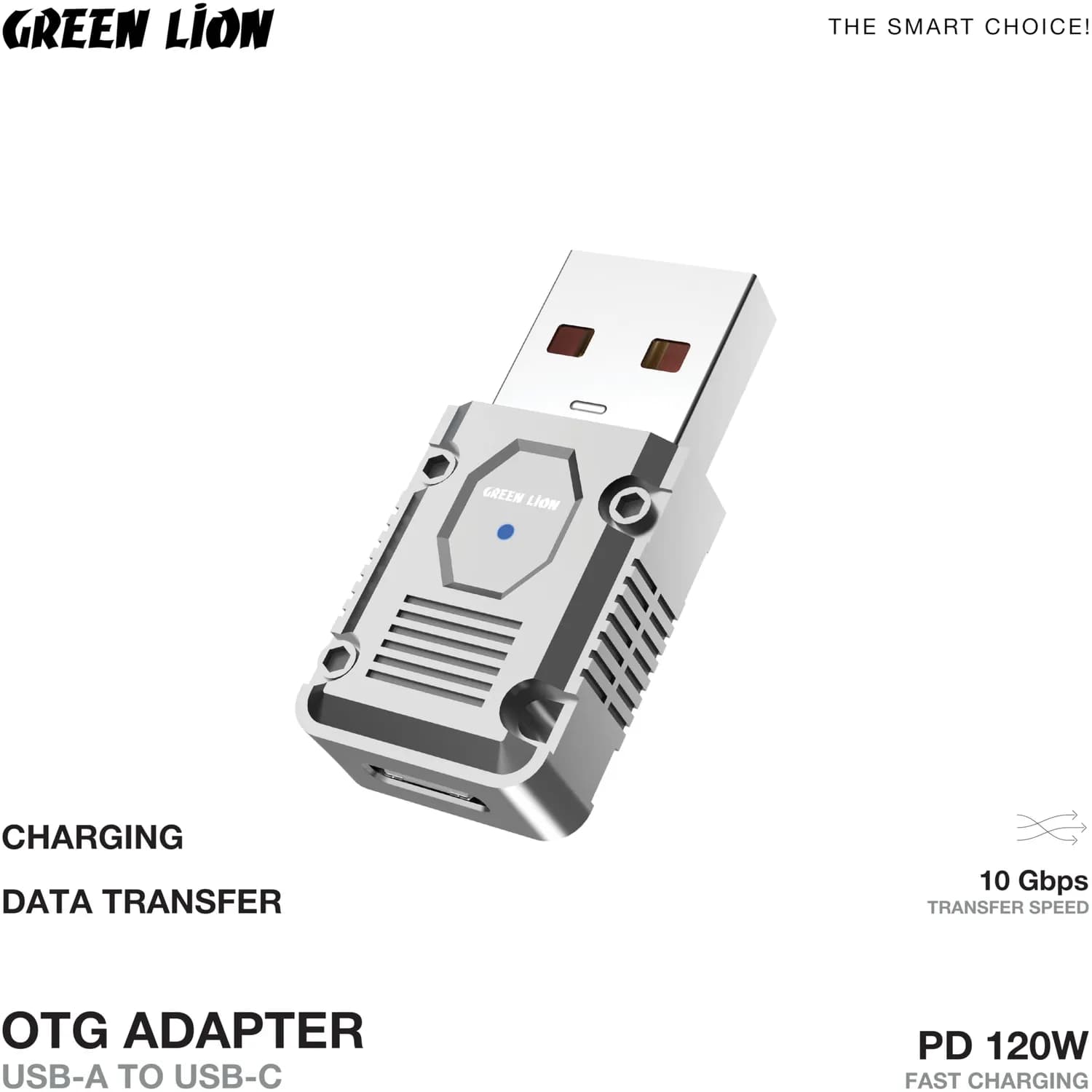 Green Lion OTG Adapter - USB-A to USB-C 120W PD, Zinc Alloy 3