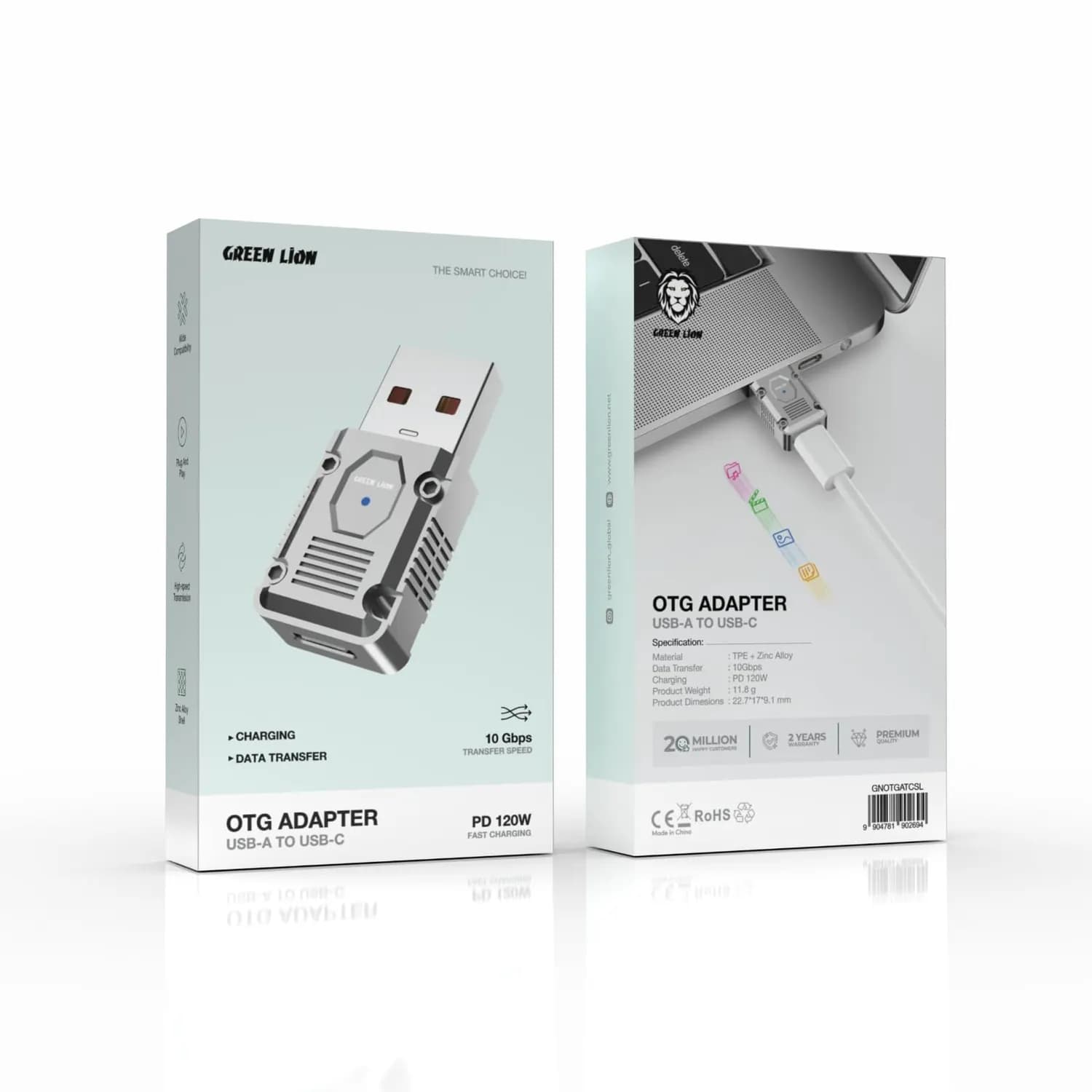 Green Lion OTG Adapter - USB-A to USB-C 120W PD, Zinc Alloy 5