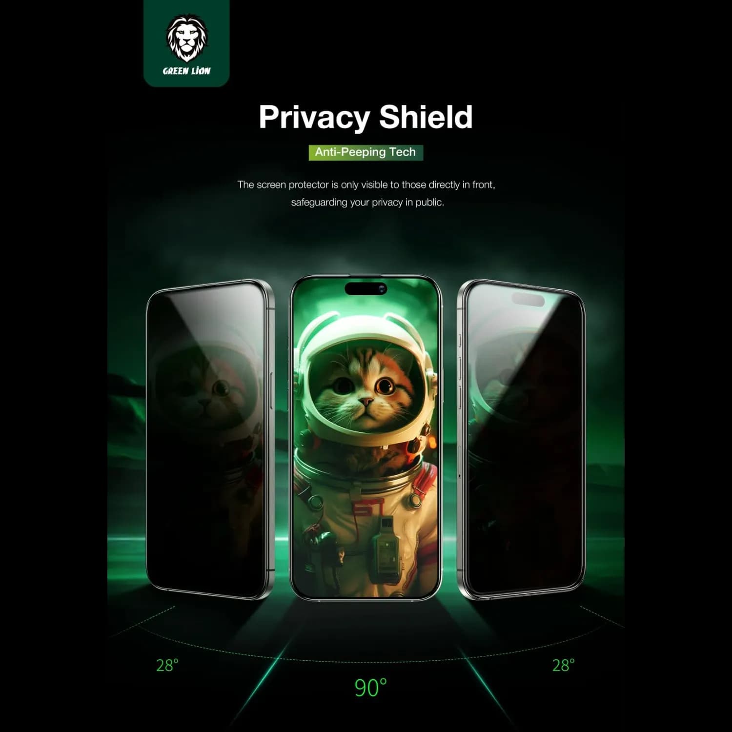 Green Lion Screen Protector Picasso 3D - 9H Tempered Glass, Privacy, Black 3