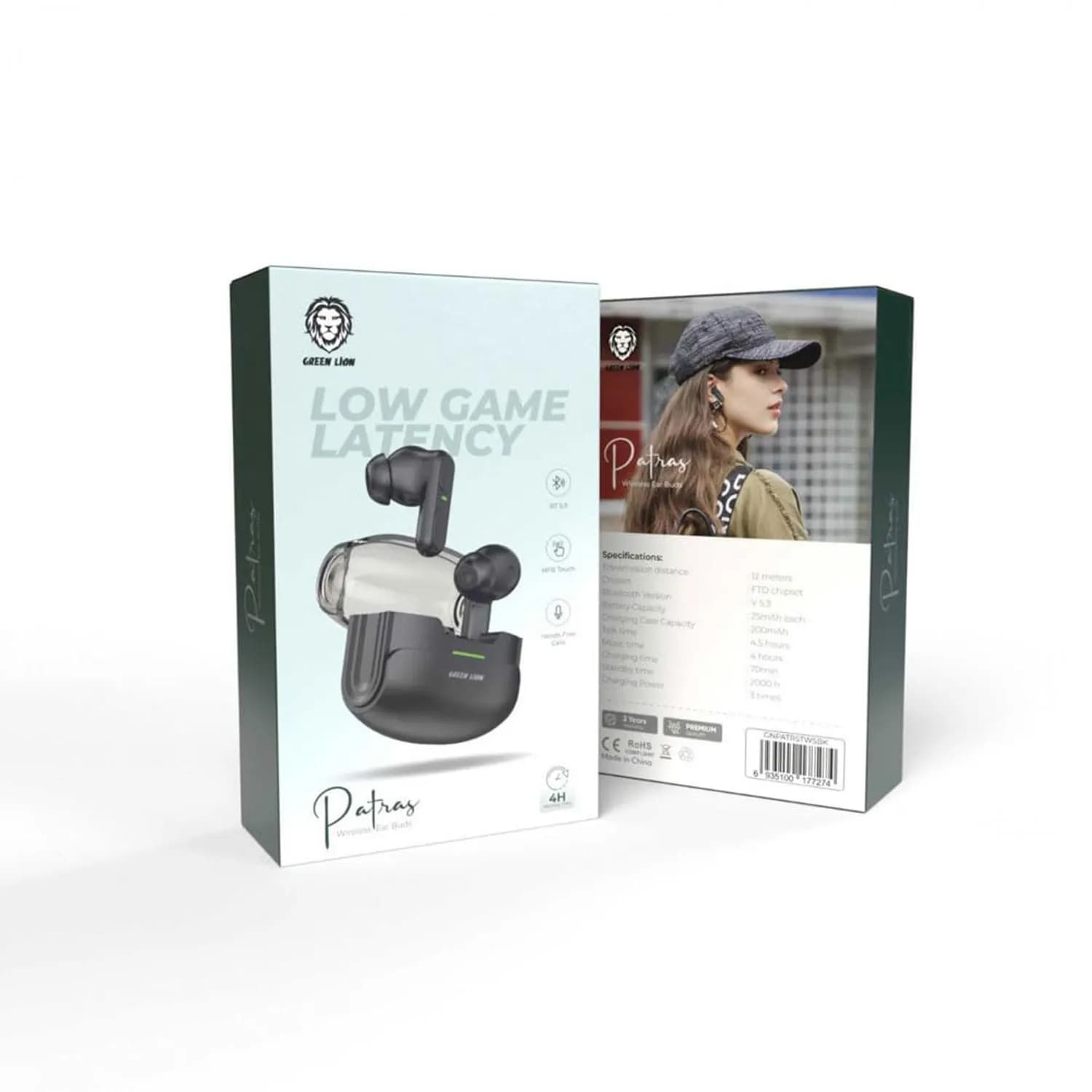 Green Lion Wireless Earbuds Patras - Bluetooth 5.3, Black — White 3