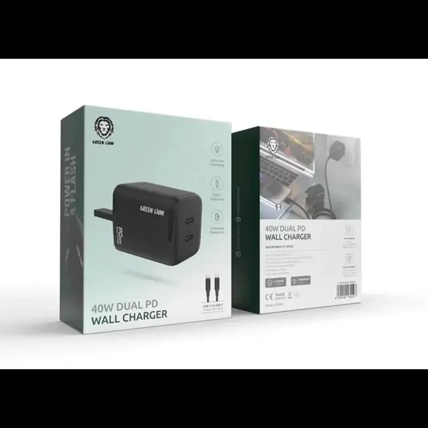 Green Lion Dual USB-C Charger - 40W PD, Black 3
