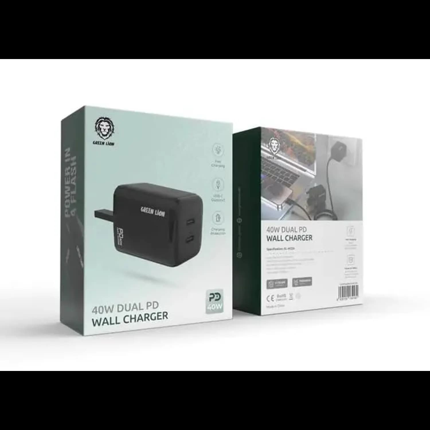 Green Lion Dual USB-C Charger - 40W PD, Black 2