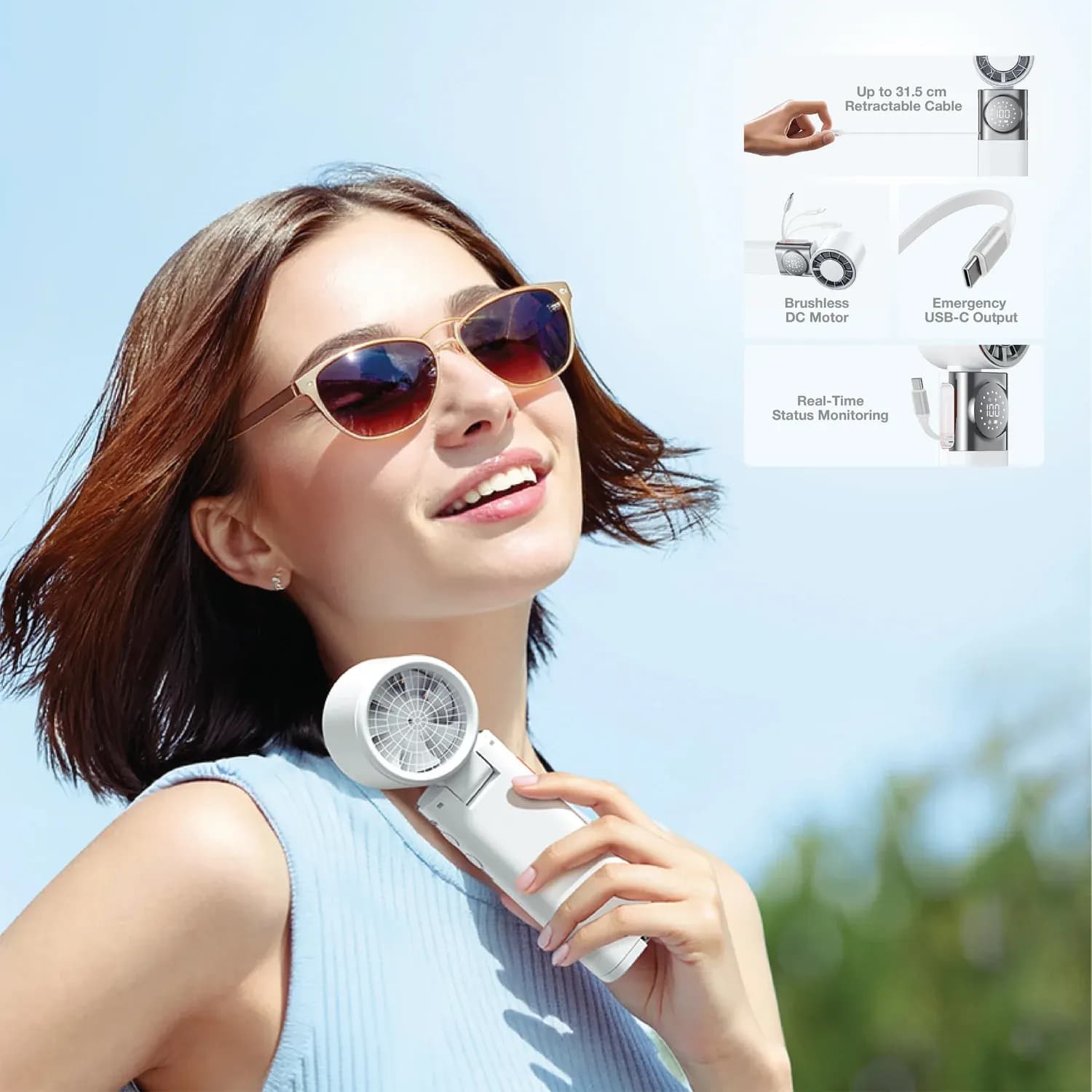 Green Lion Handheld Mini Fan POWER WIND - 2 in 1, White 3