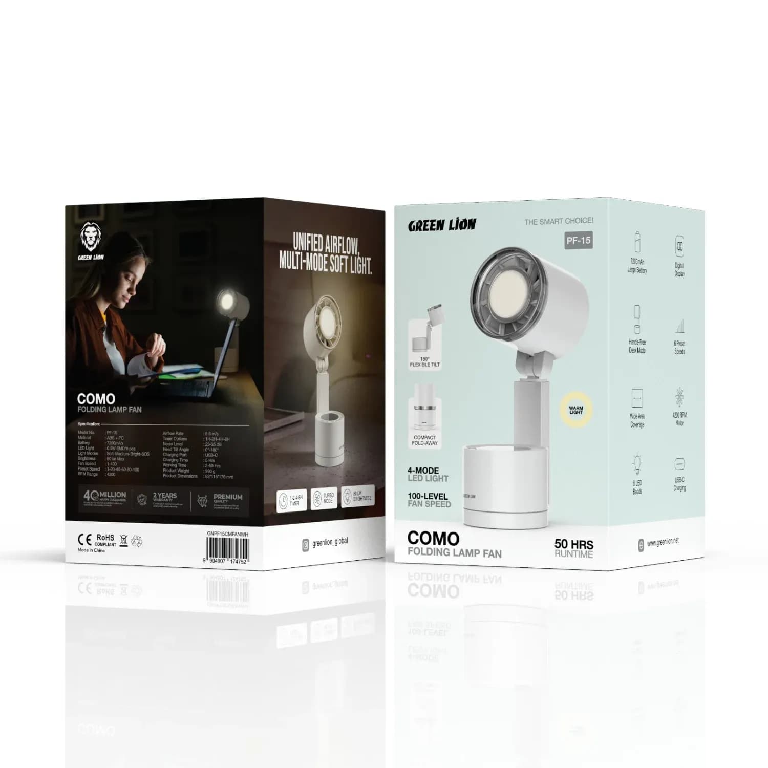 Green Lion Folding Lamp Fan COMO - 7200mAh, White 4