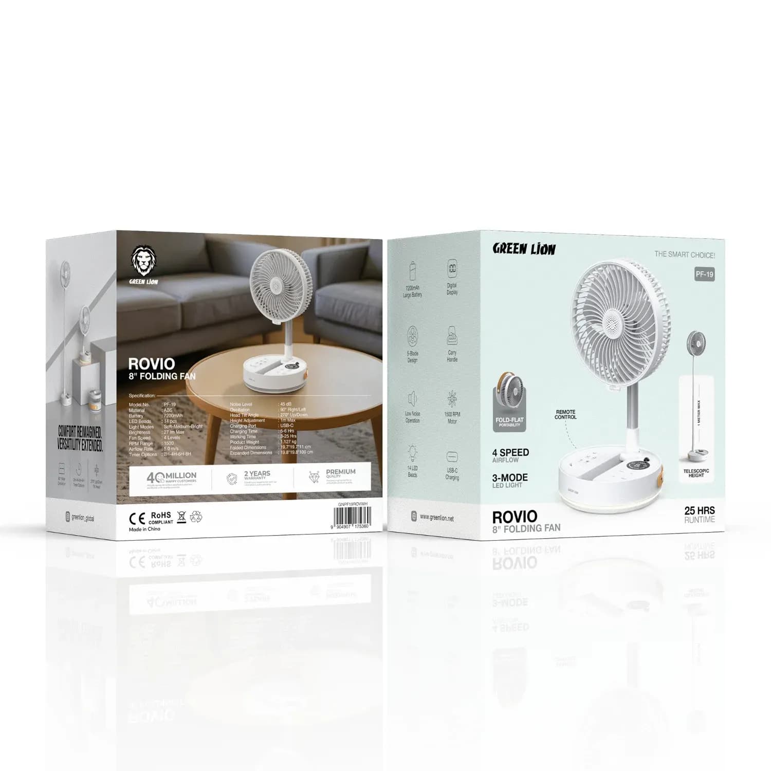 Green Lion Folding Fan ROVIO 8" - 4-Speed, White 6