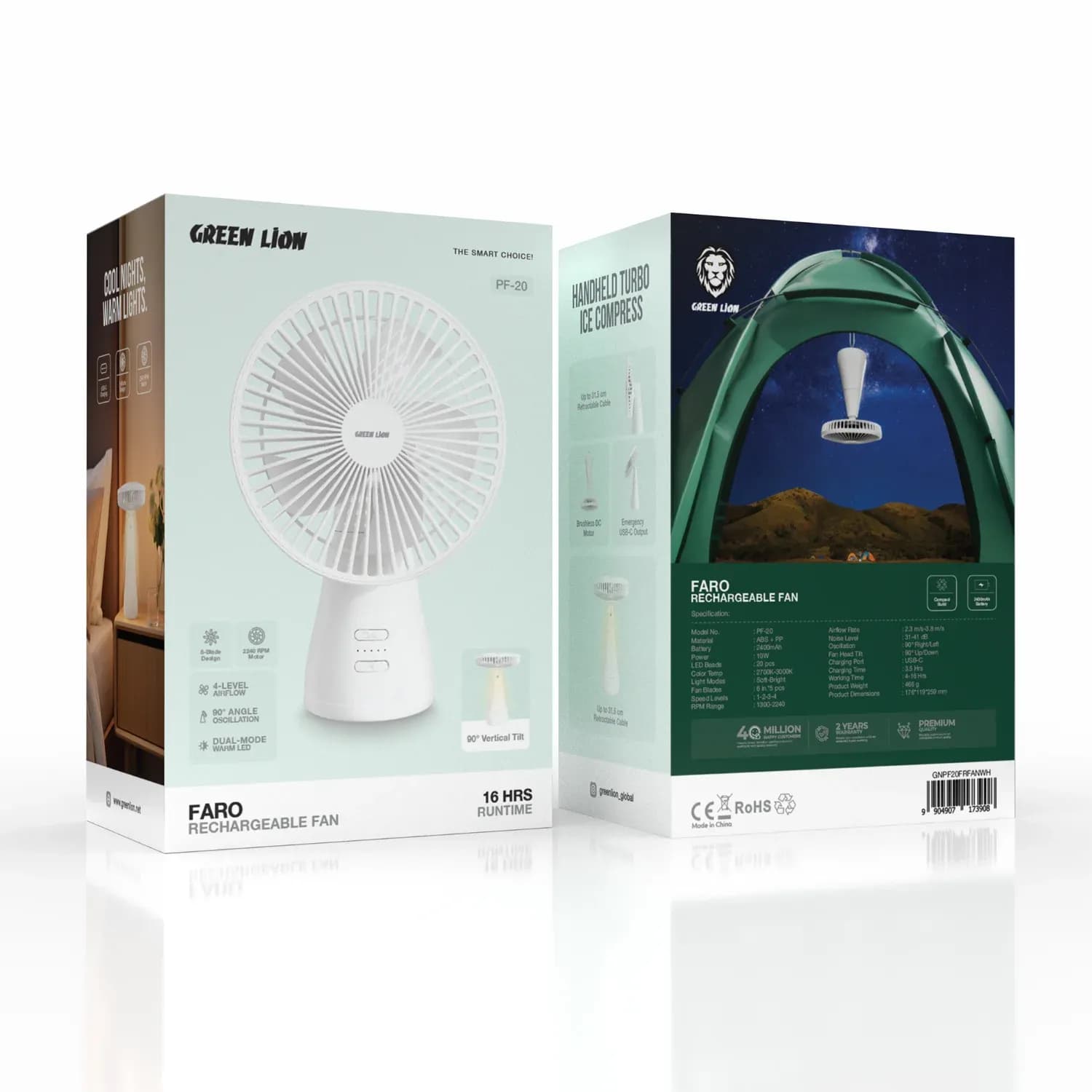 Green Lion Rechargeable Fan FARO - 2400mAh, White 5