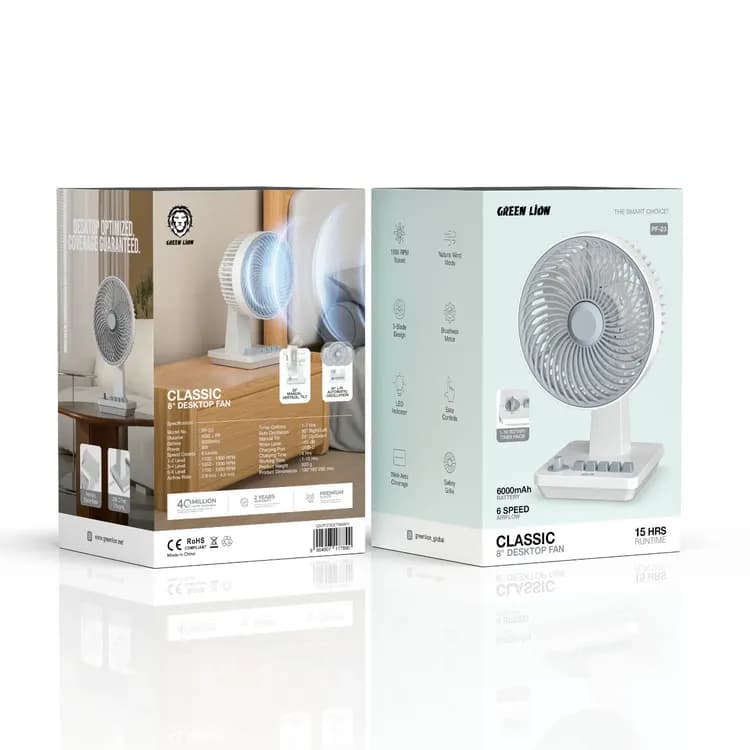 Green Lion Desktop Fan 8" - 6-Speed, White 4