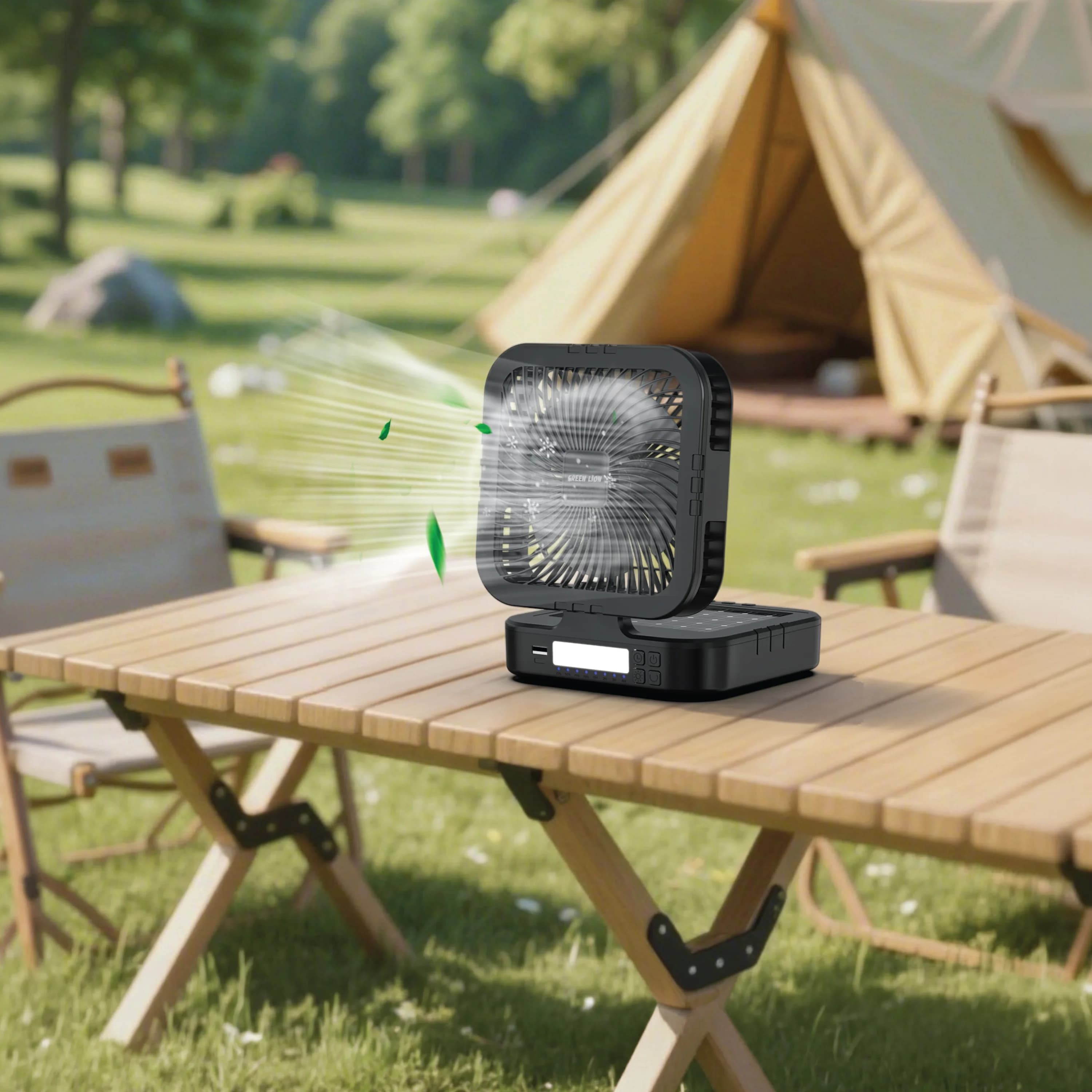 Green Lion Solar Trio Fan GNPF24SOLFNBK - Fan, Light & Power Bank, Black 3