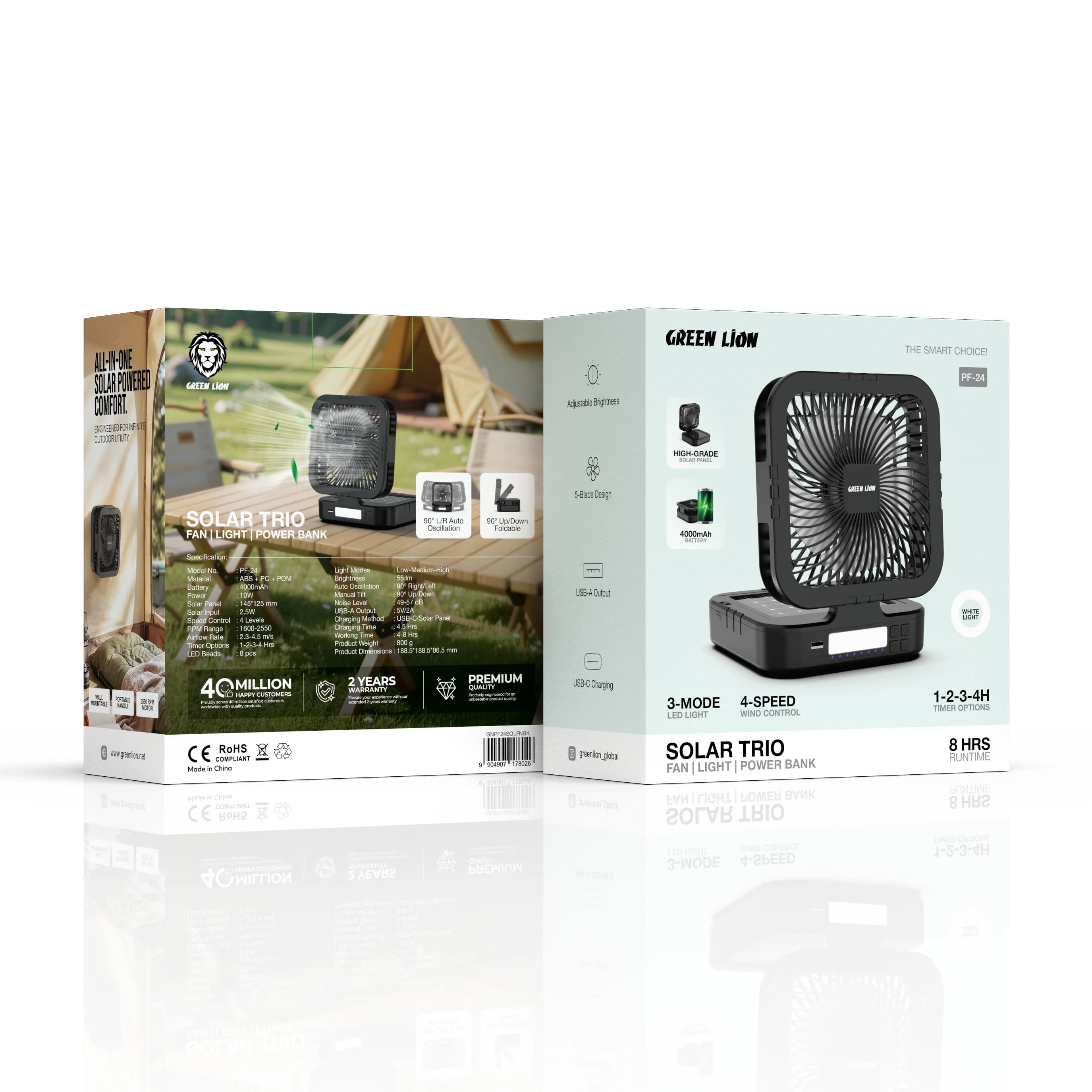 Green Lion Solar Trio Fan GNPF24SOLFNBK - Fan, Light & Power Bank, Black 4