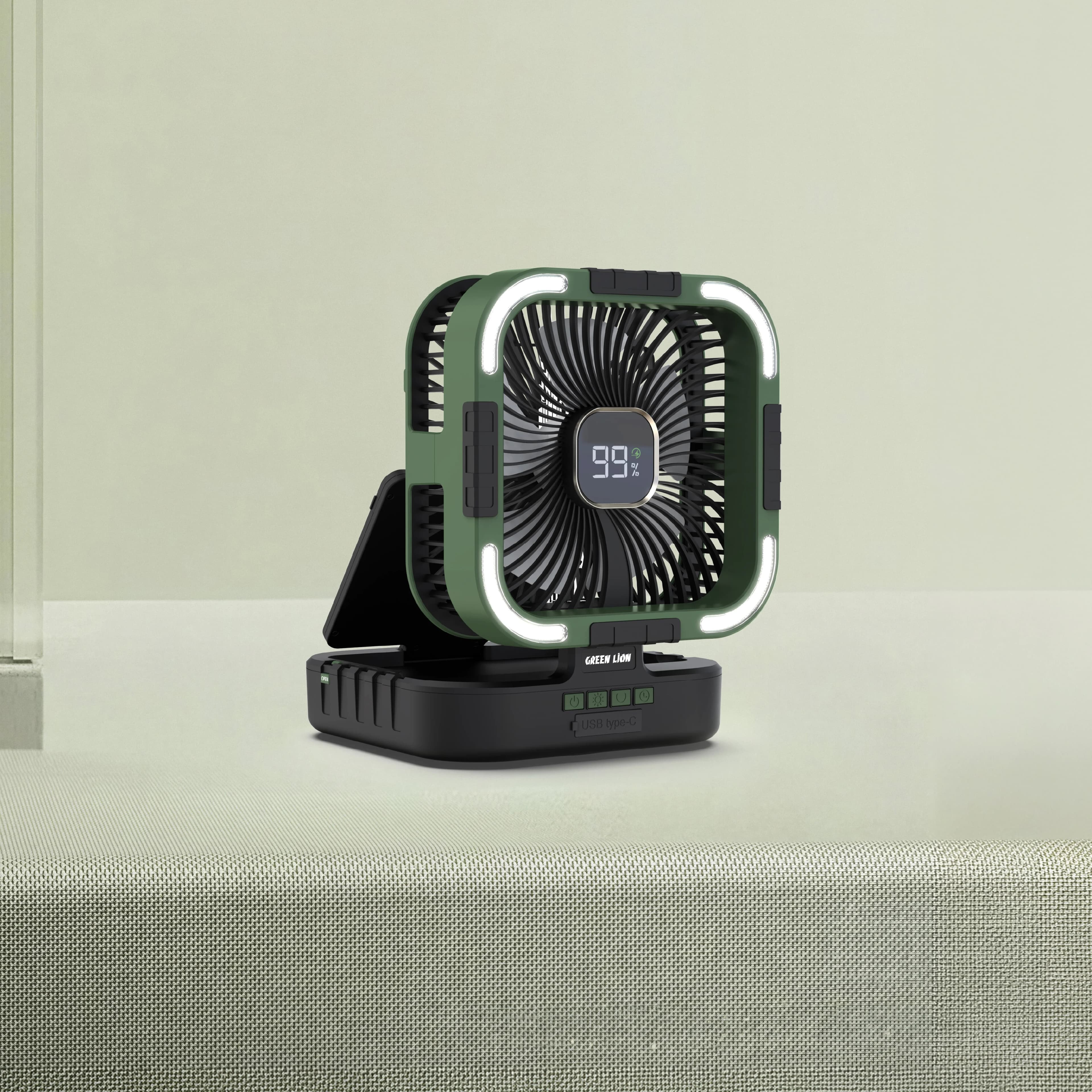 Green Lion Solar Fan GNPF25SOLFNBK - 3-in-1 Fan, Light & Power Bank, Black 2