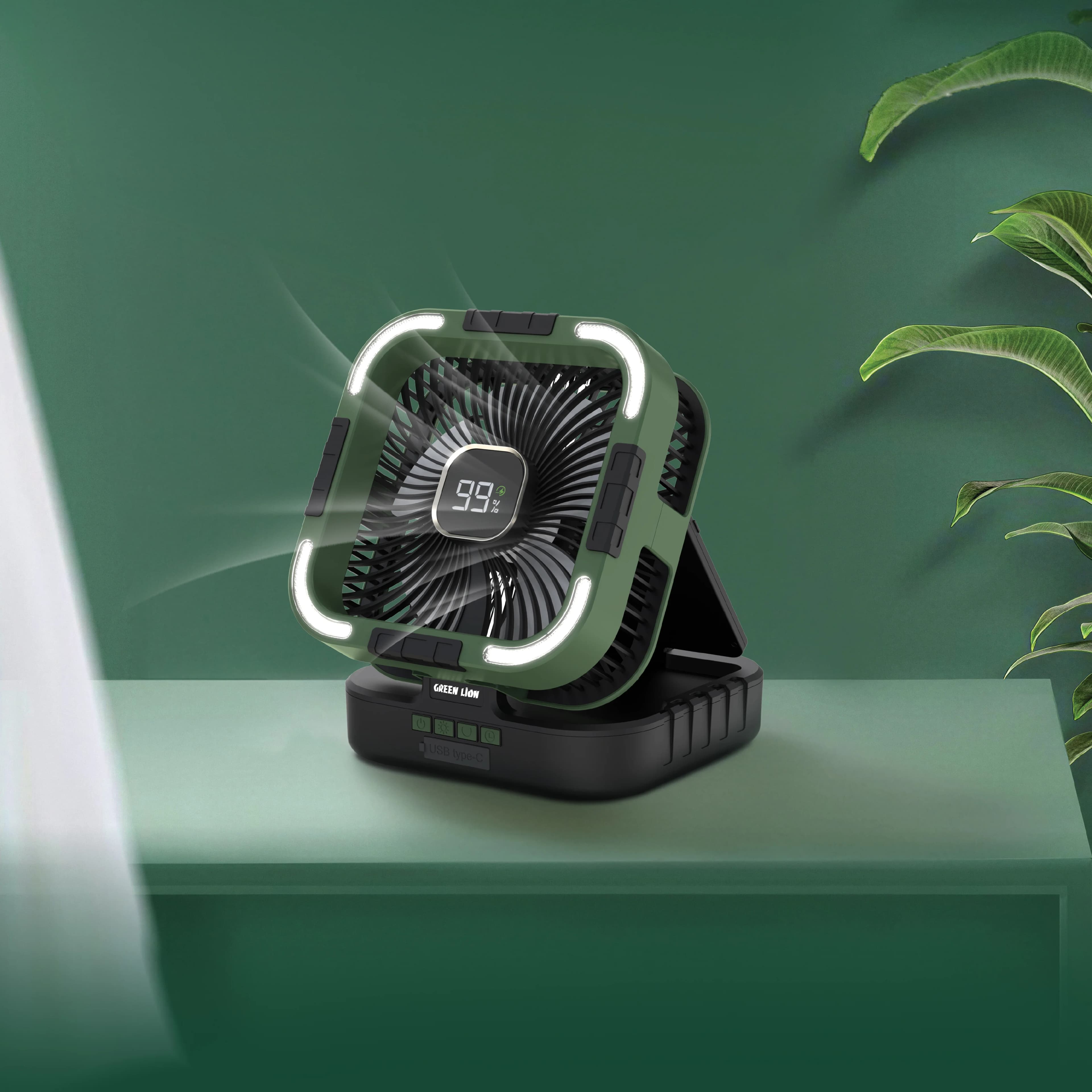 Green Lion Solar Fan GNPF25SOLFNBK - 3-in-1 Fan, Light & Power Bank, Black 3