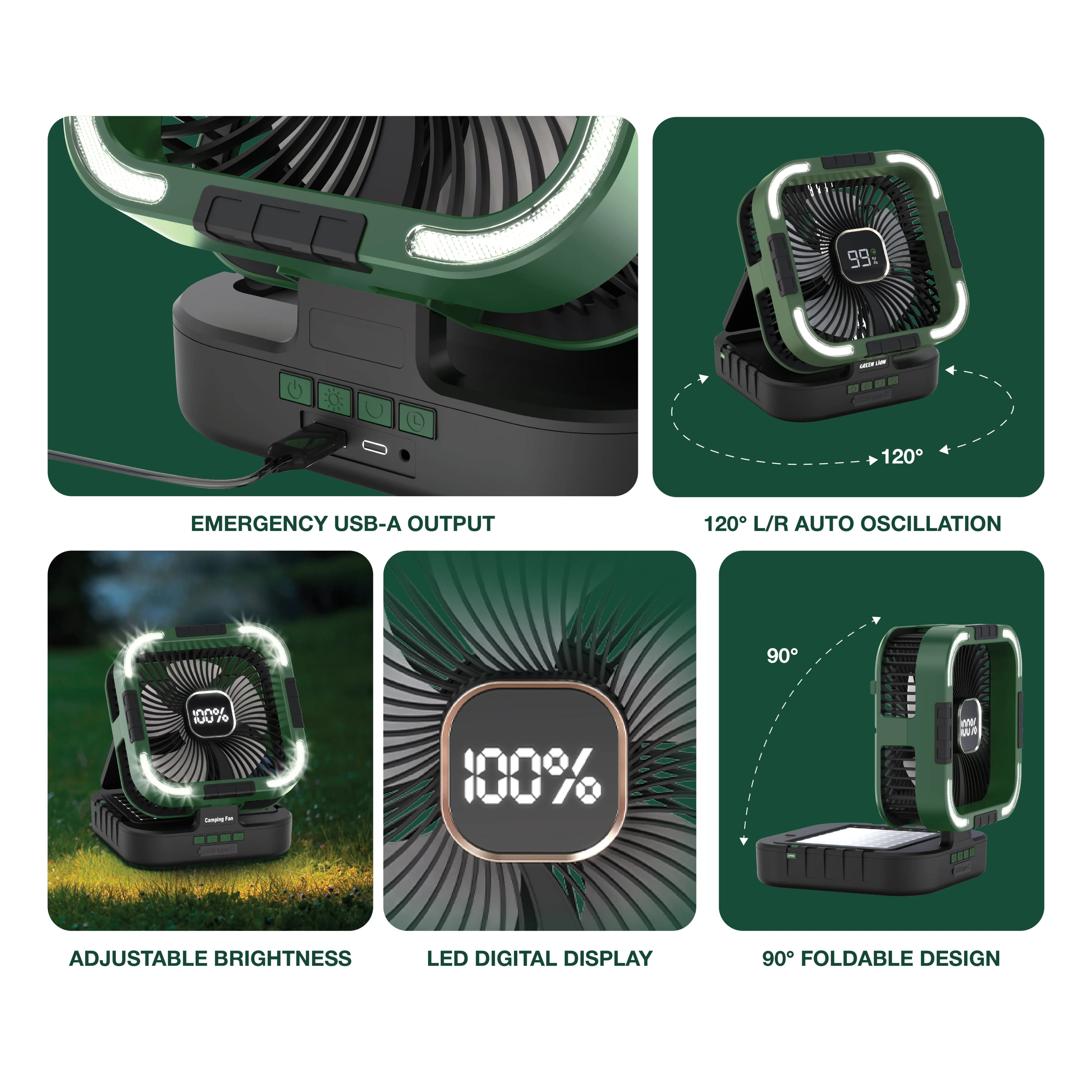 Green Lion Solar Fan GNPF25SOLFNBK - 3-in-1 Fan, Light & Power Bank, Black 4