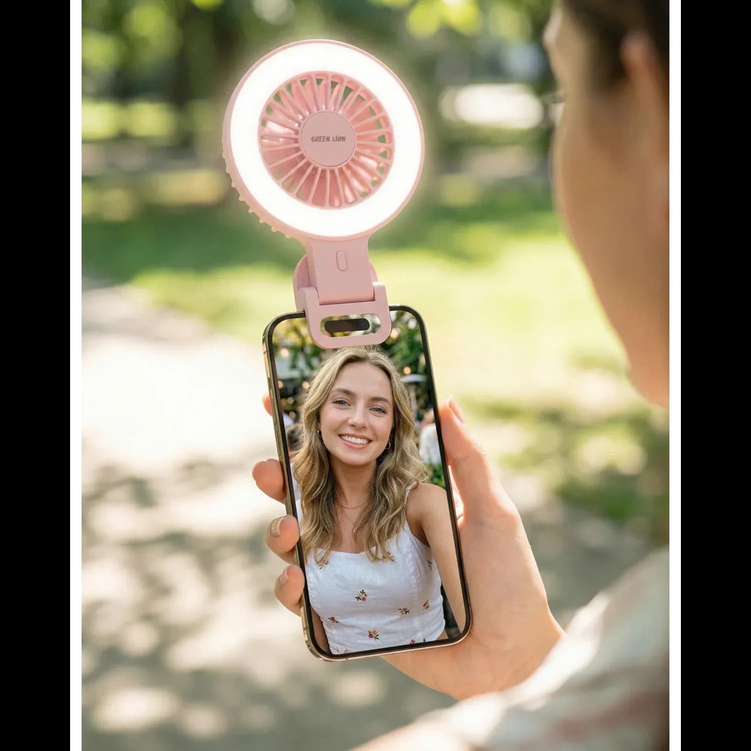 Green Lion Clip-On Rechargeable Fan AIR GLOW - Pink — White 4