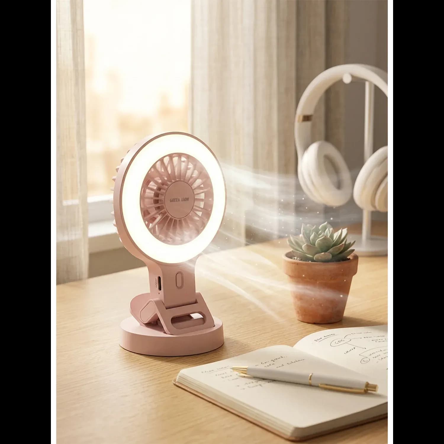 Green Lion Clip-On Rechargeable Fan AIR GLOW - Pink — White 5