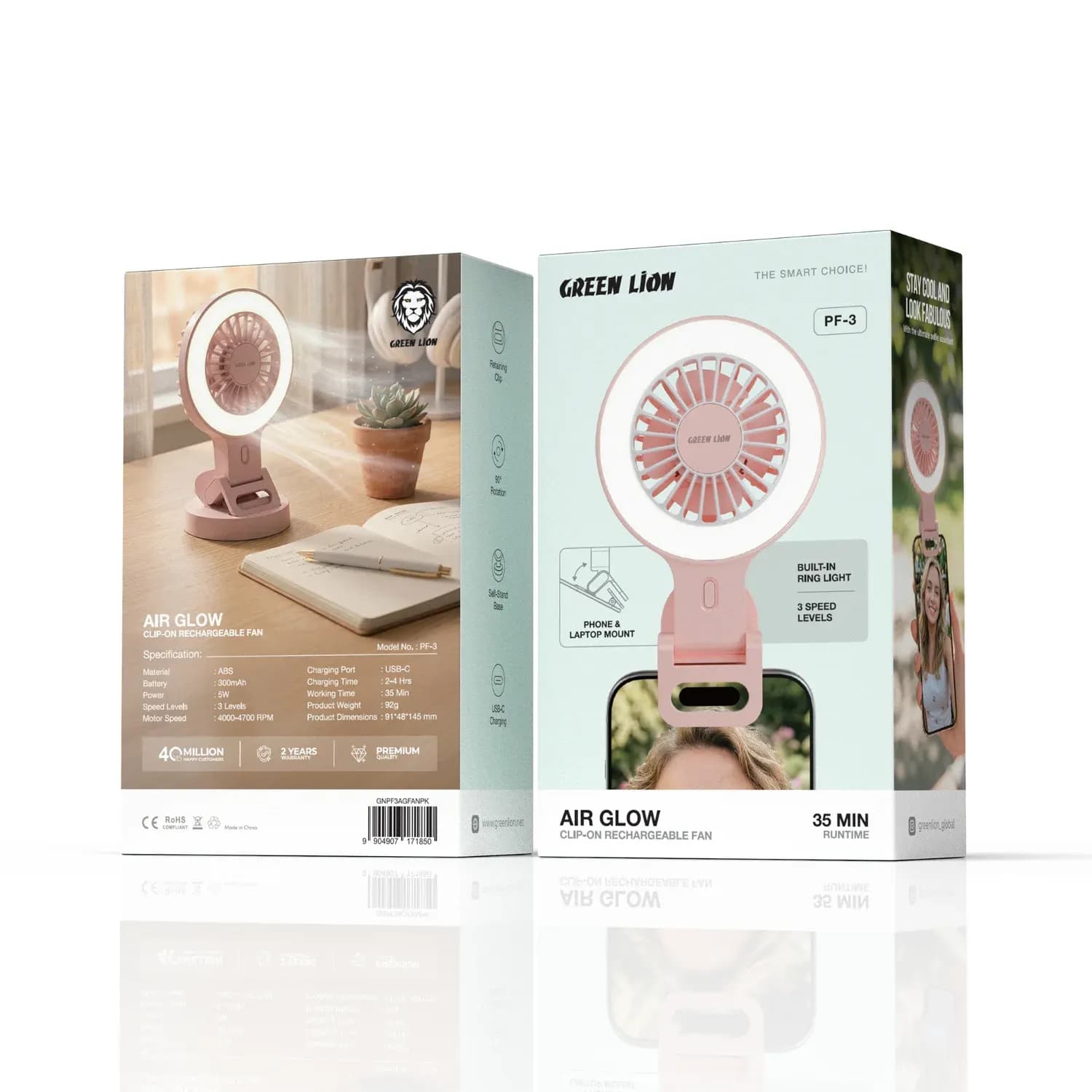 Green Lion Clip-On Rechargeable Fan AIR GLOW - Pink — White 7