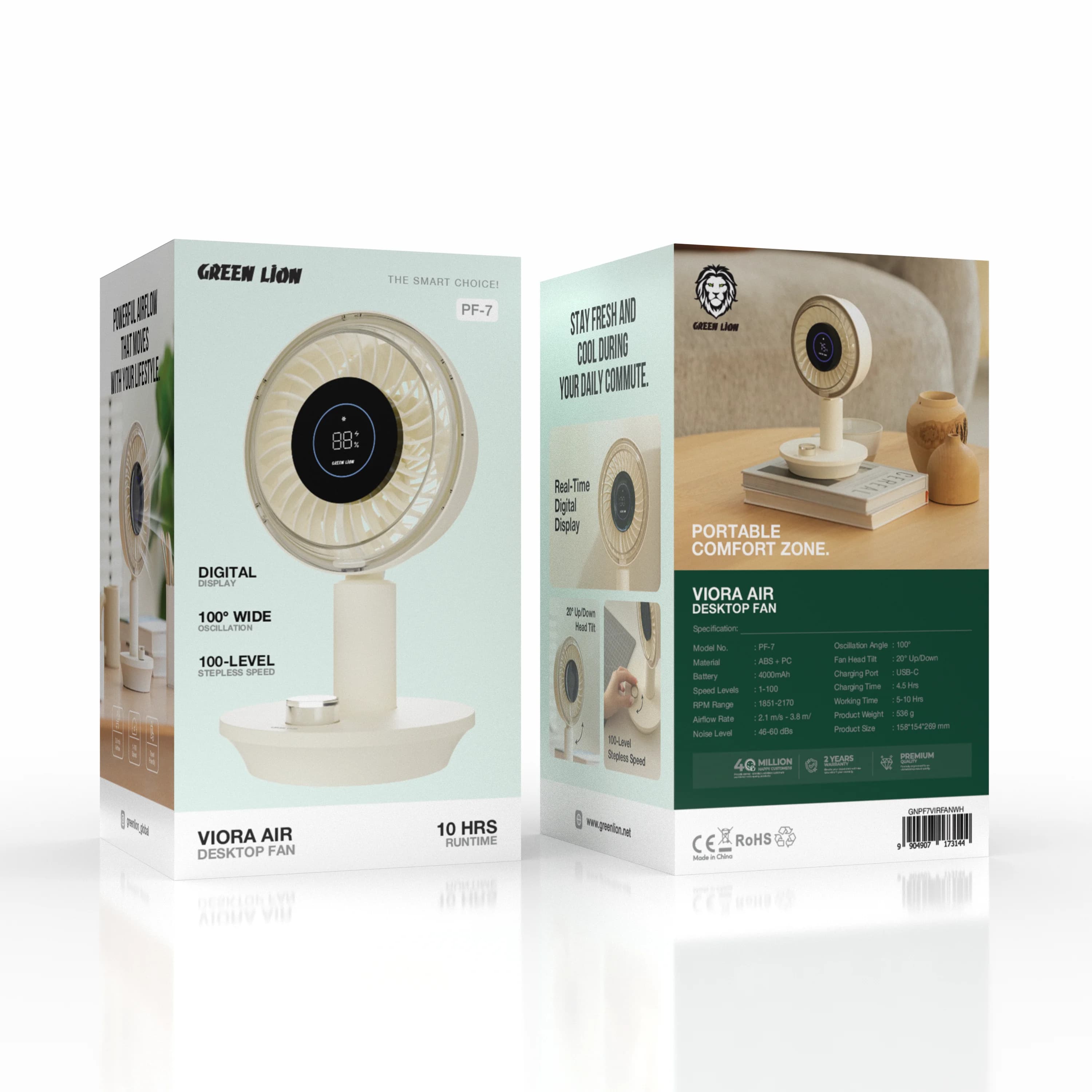 Green Lion Desktop Fan Viora Air GNPF7VIRFANWH - USB-C, White 4