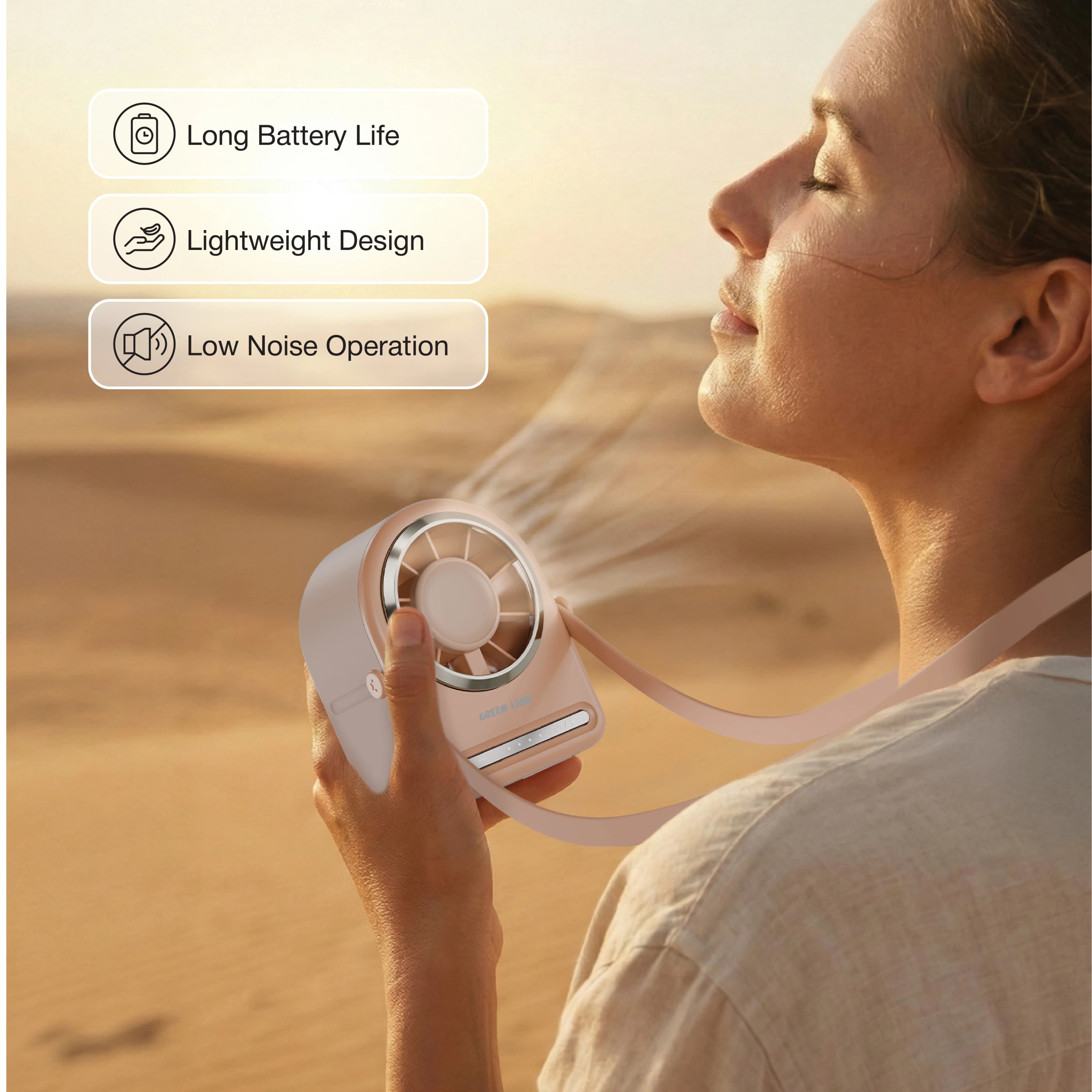 Green Lion Portable Fan PF-9 - Wearable, Pink — Grey 5