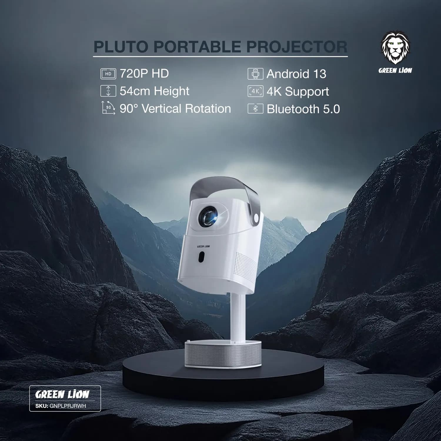 Green Lion Mini Projector Pluto - Android 13, WiFi 6.0, White 3
