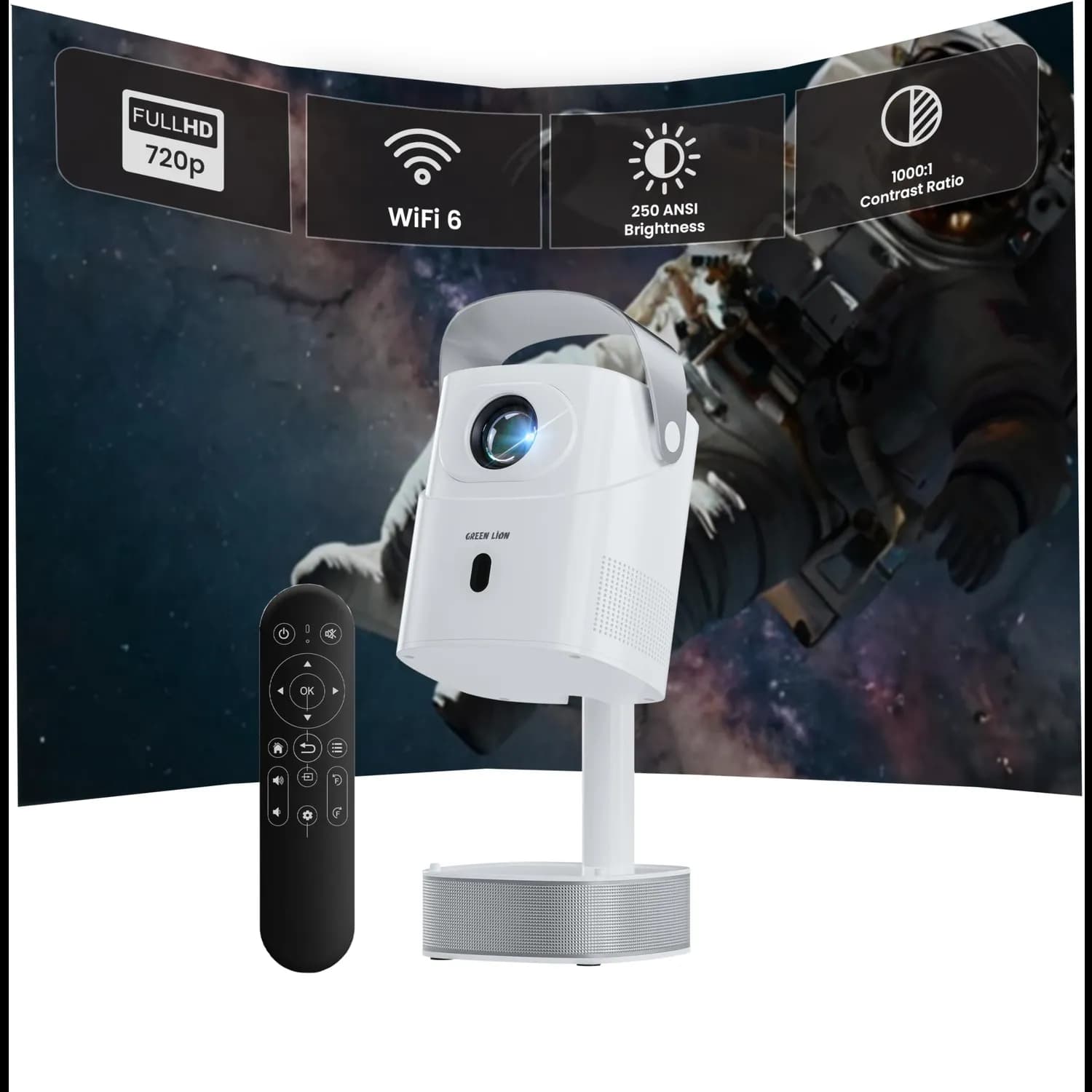 Green Lion Mini Projector Pluto - Android 13, WiFi 6.0, White 1 Green Lion Mini Projector Pluto - Android 13, WiFi 6.0, White 1