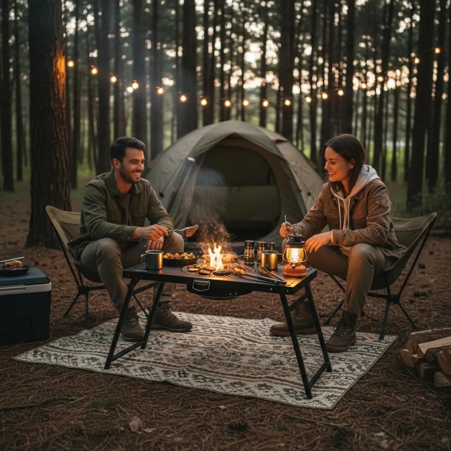 Green Lion Camping Table - Foldable with 12" BBQ Grill, Black 2