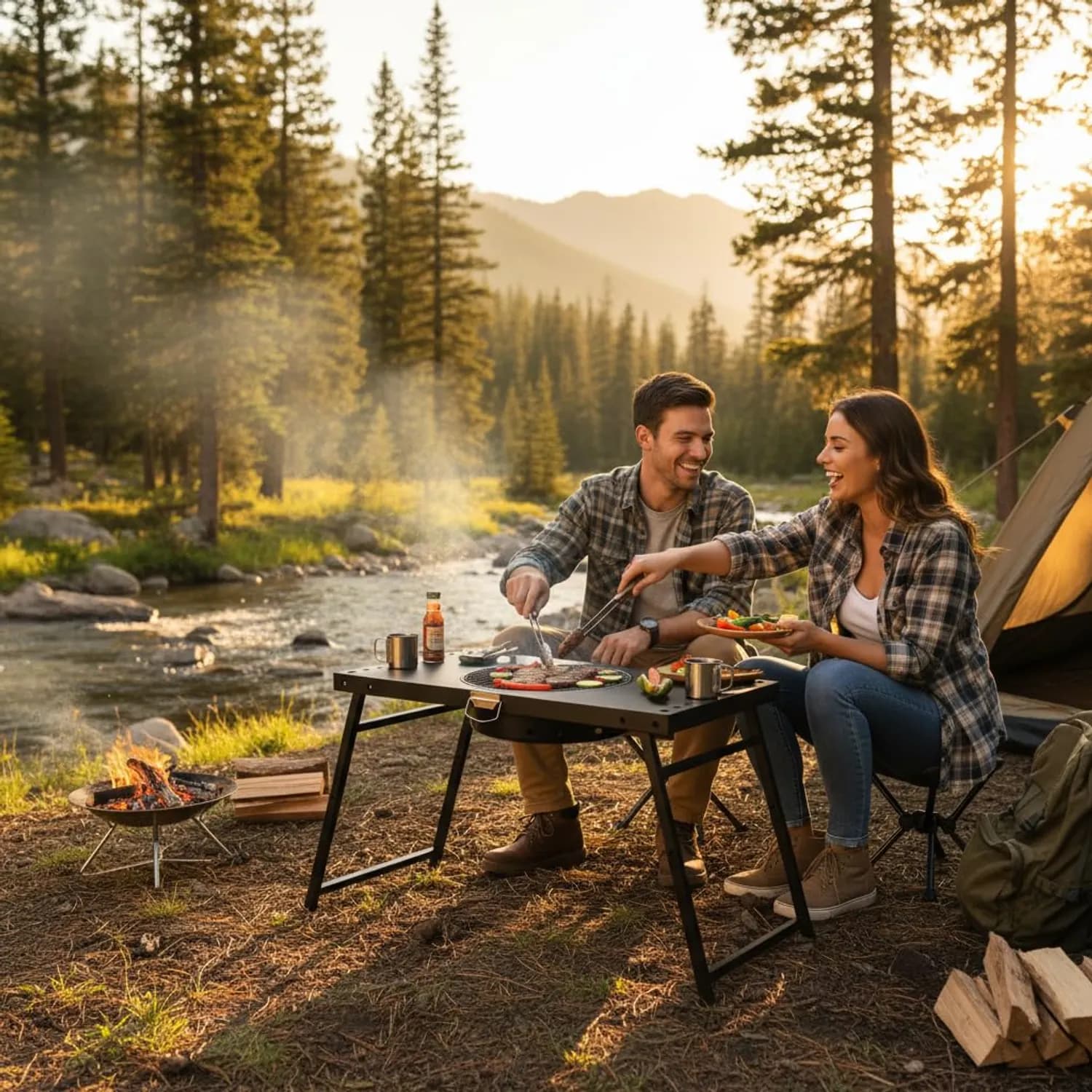 Green Lion Camping Table - Foldable with 12" BBQ Grill, Black 4