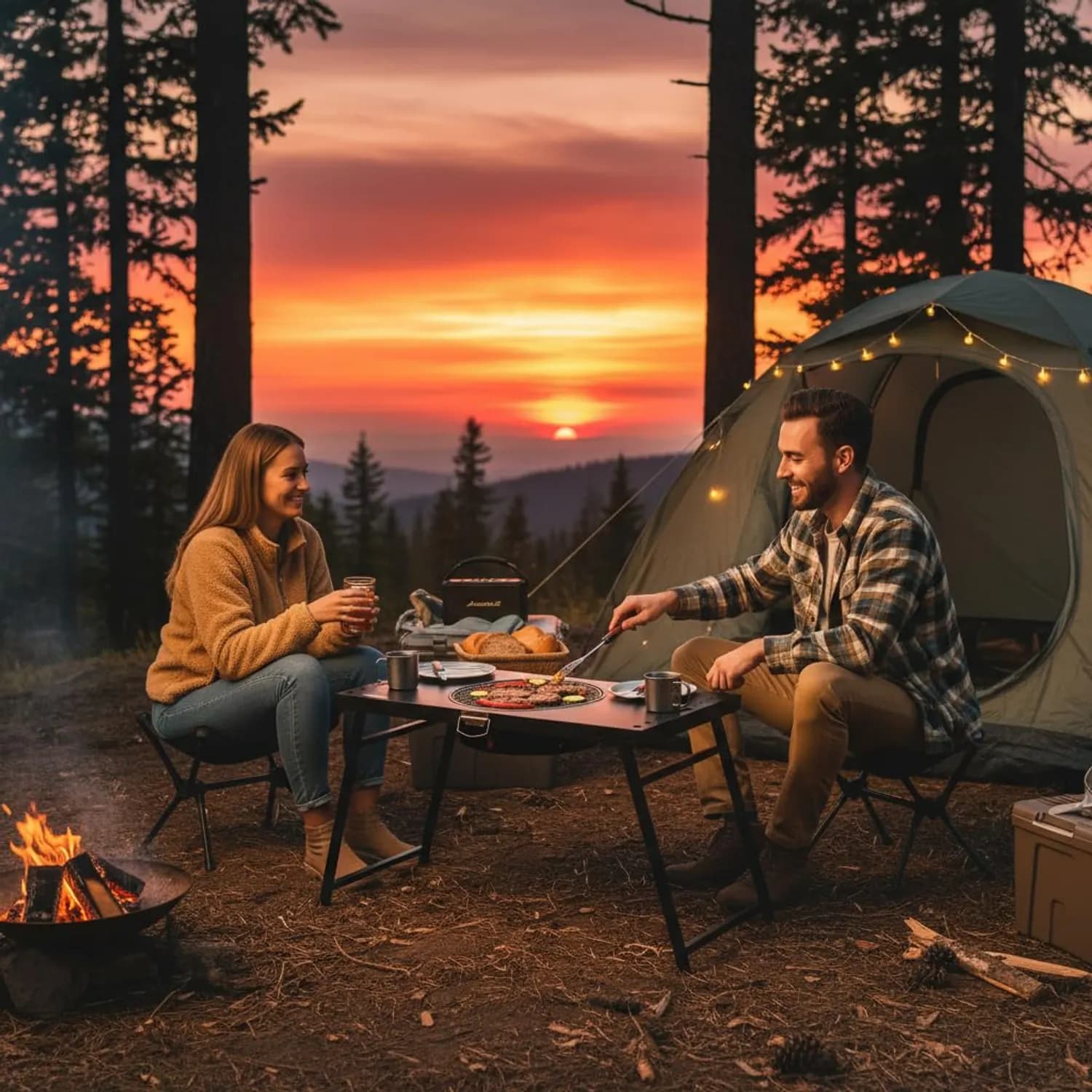 Green Lion Camping Table - Foldable with 12" BBQ Grill, Black 5