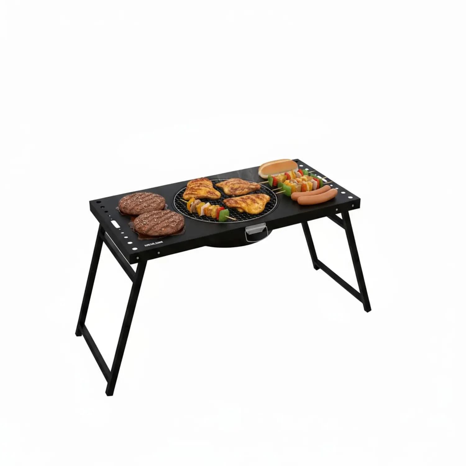 Green Lion Camping Table - Foldable with 12" BBQ Grill, Black 1