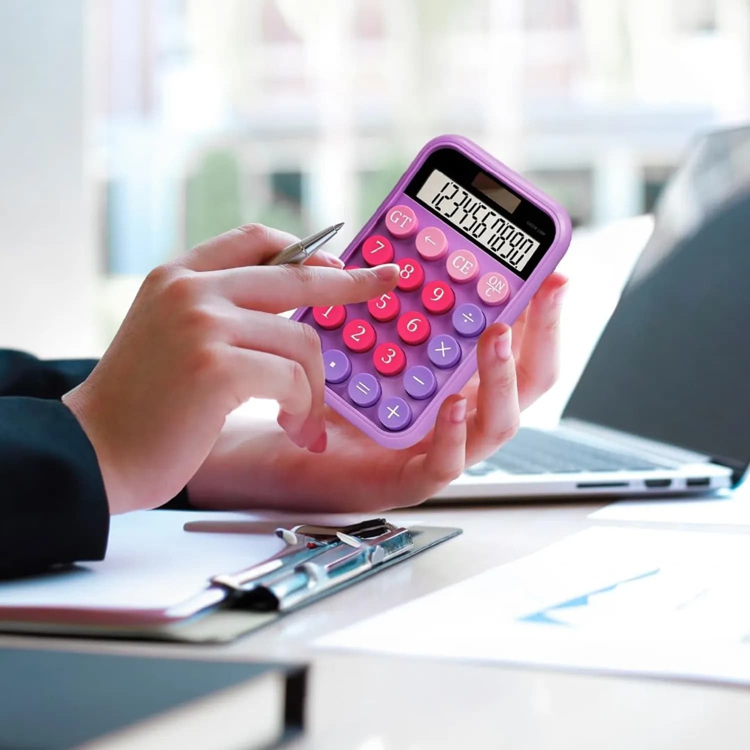 Green Lion Pocket Calculator - Solar & Battery, Purple 2