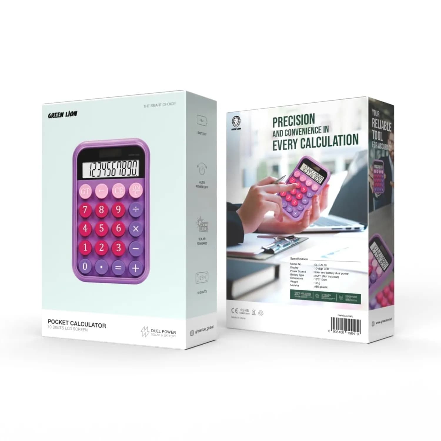 Green Lion Pocket Calculator - Solar & Battery, Purple 3