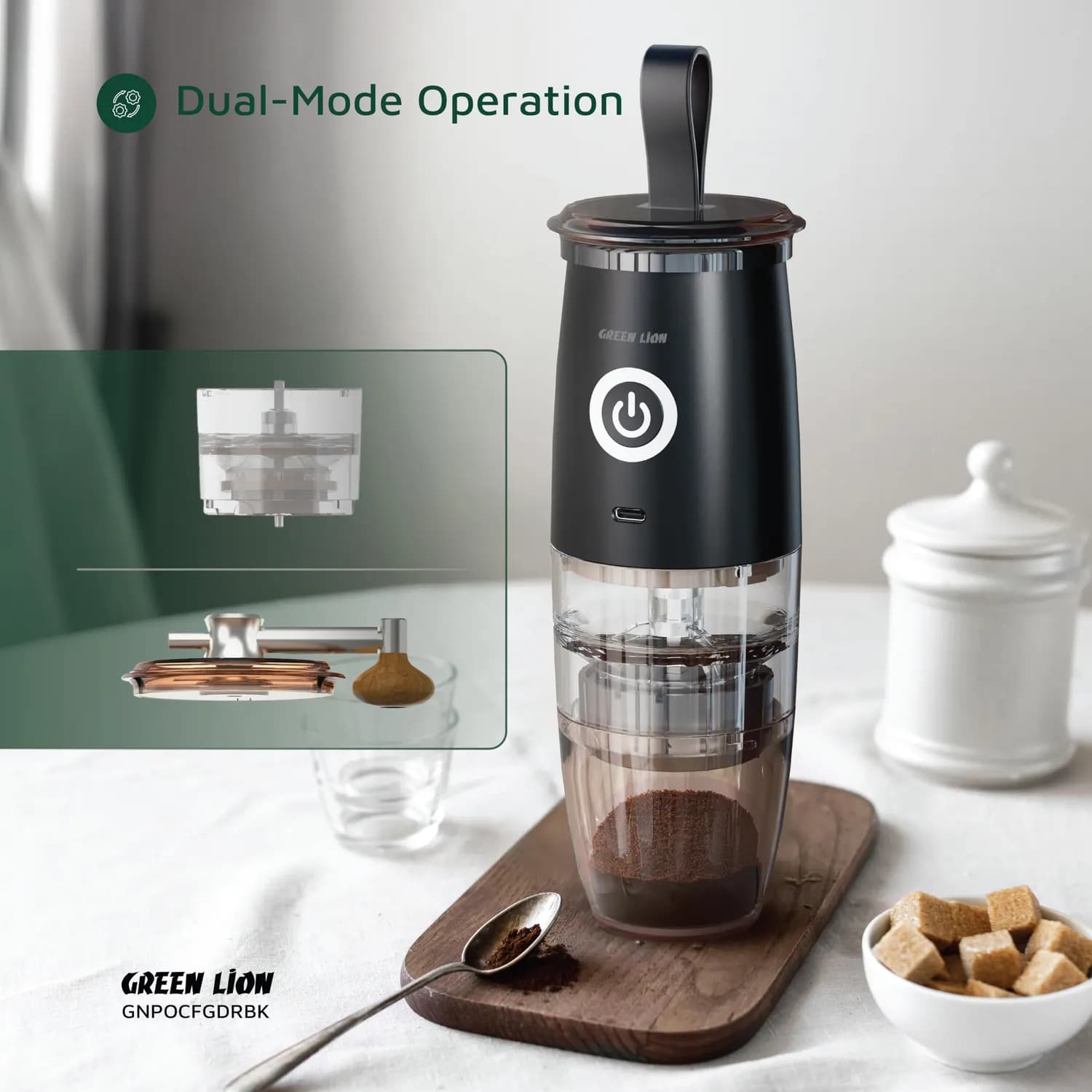 Green Lion Portable Coffee Grinder - 5-Speed, Ceramic Core, Black 5
