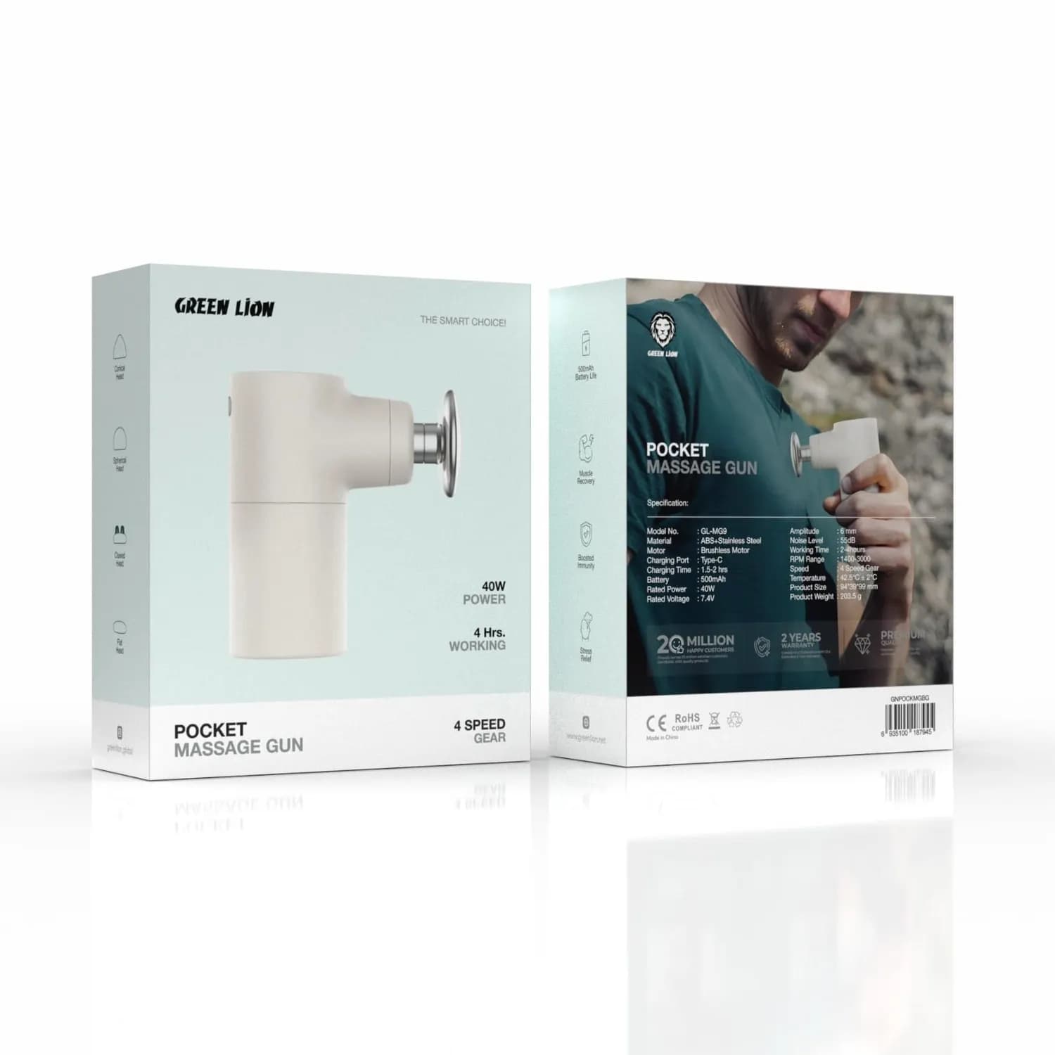 Green Lion Pocket Massage Gun - 4-Speed, Beige 5