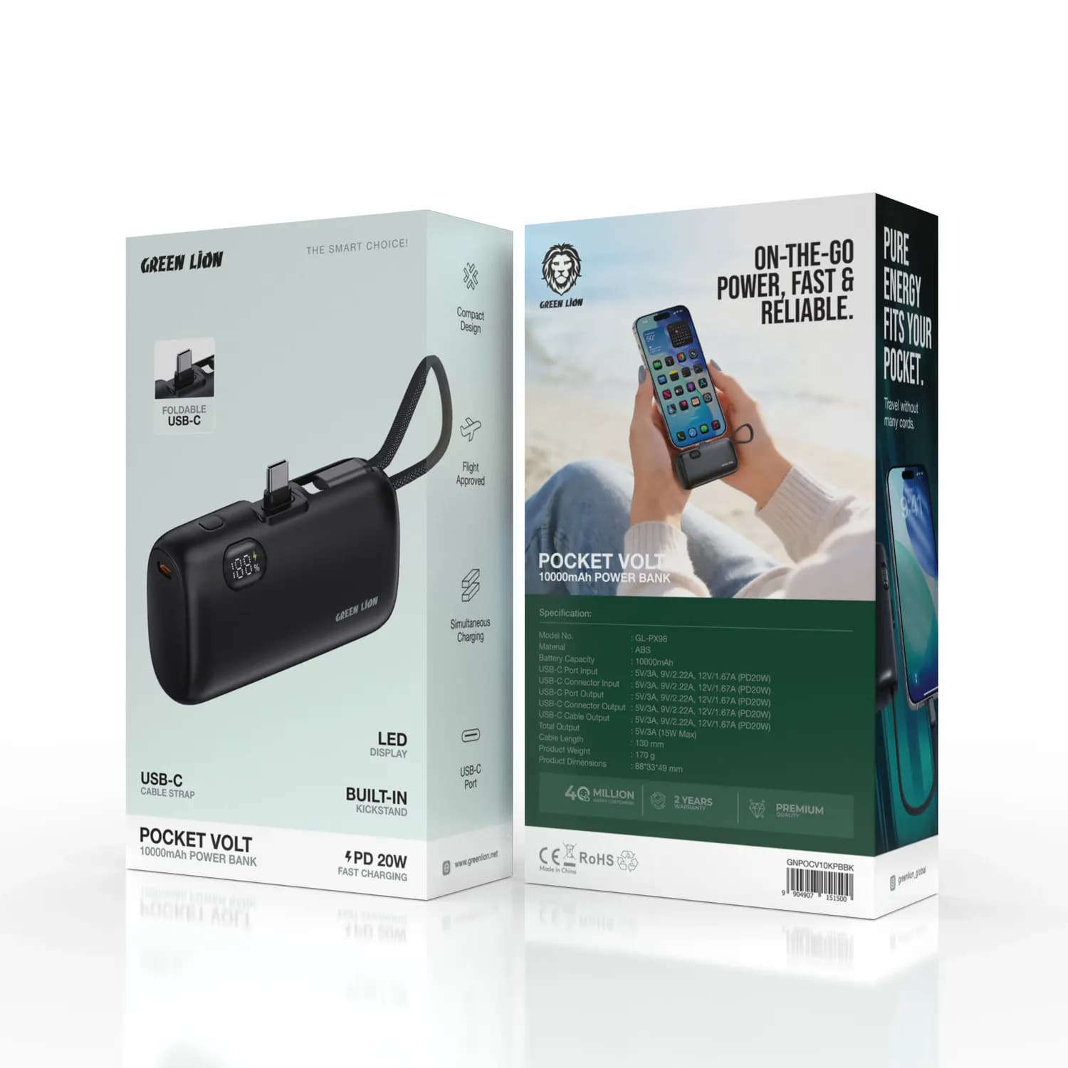 Green Lion Power Bank Pocket Volt - 10000mAh, Black 3